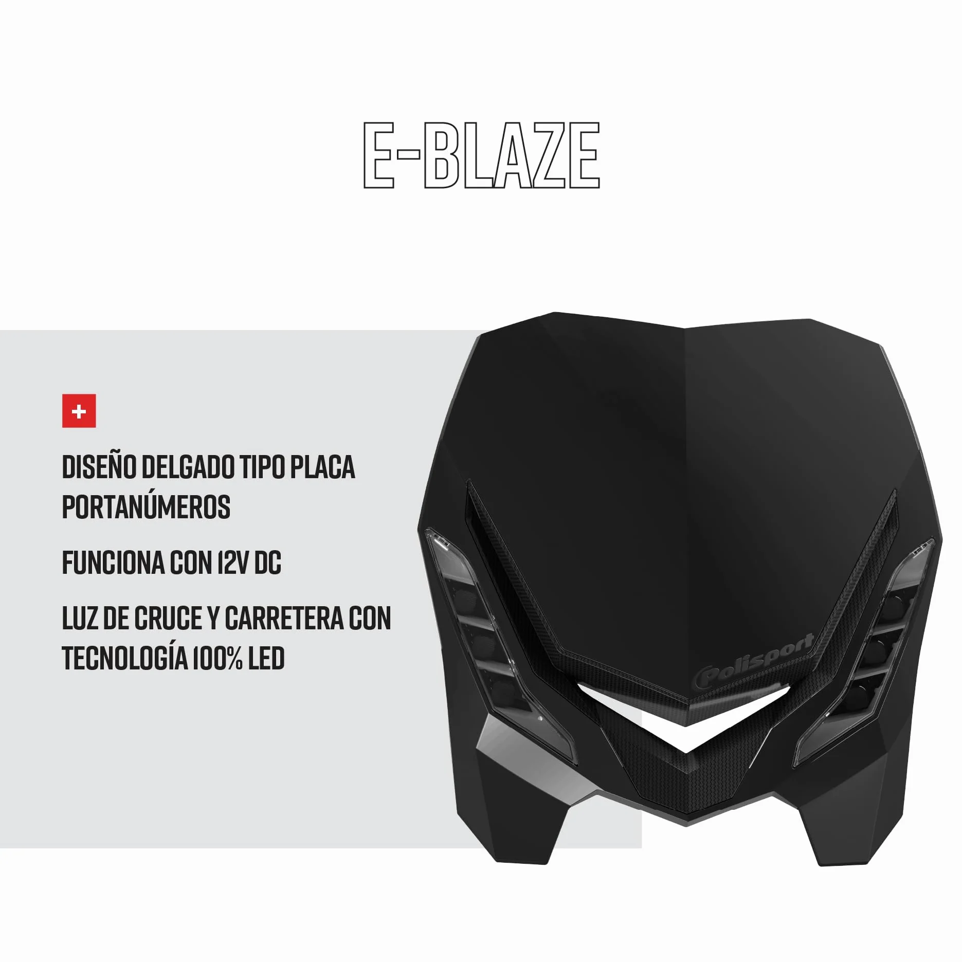 POLISPORT 8670800002 - Faro delantero E-BLAZE con lámpara LED compatible con todos los modelos de motocross/enduro en color negro