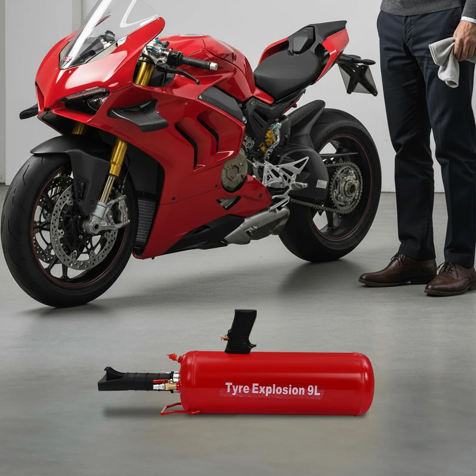 Inflador de neumáticos de 9 litros, 8 bar, inflador profesional de neumáticos con manómetro y válvula de seguridad, medidor de presión de neumáticos Bead Bazooka para camiones, coches, motos, ATV