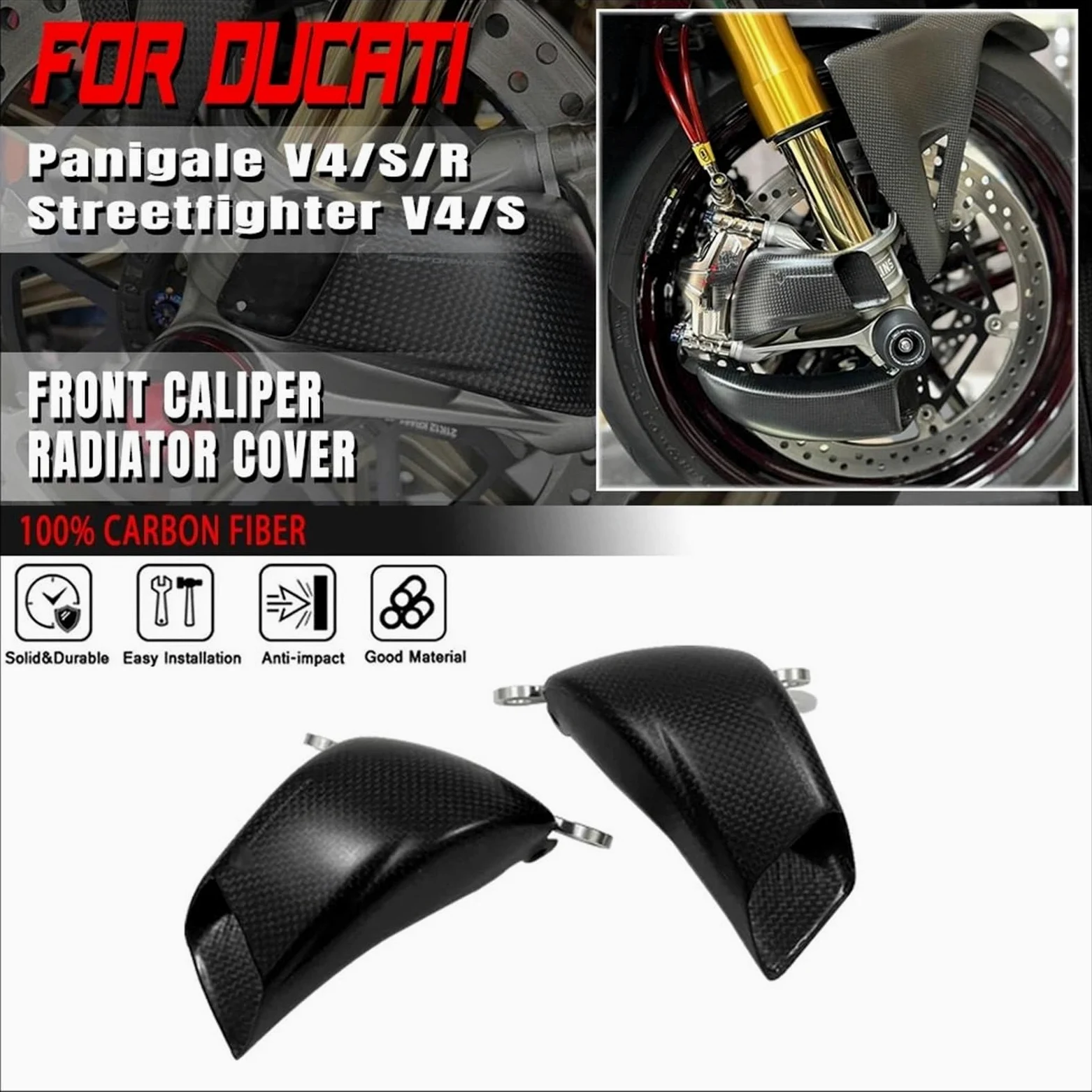 Conductos de refrigeración de aire de pinza Cubierta del radiador de la pinza del conducto de aire del freno delantero de motocicleta compatible con DUCATI PANIGALE V4 V4S Streetfighter V4/V4S(Gloss)
