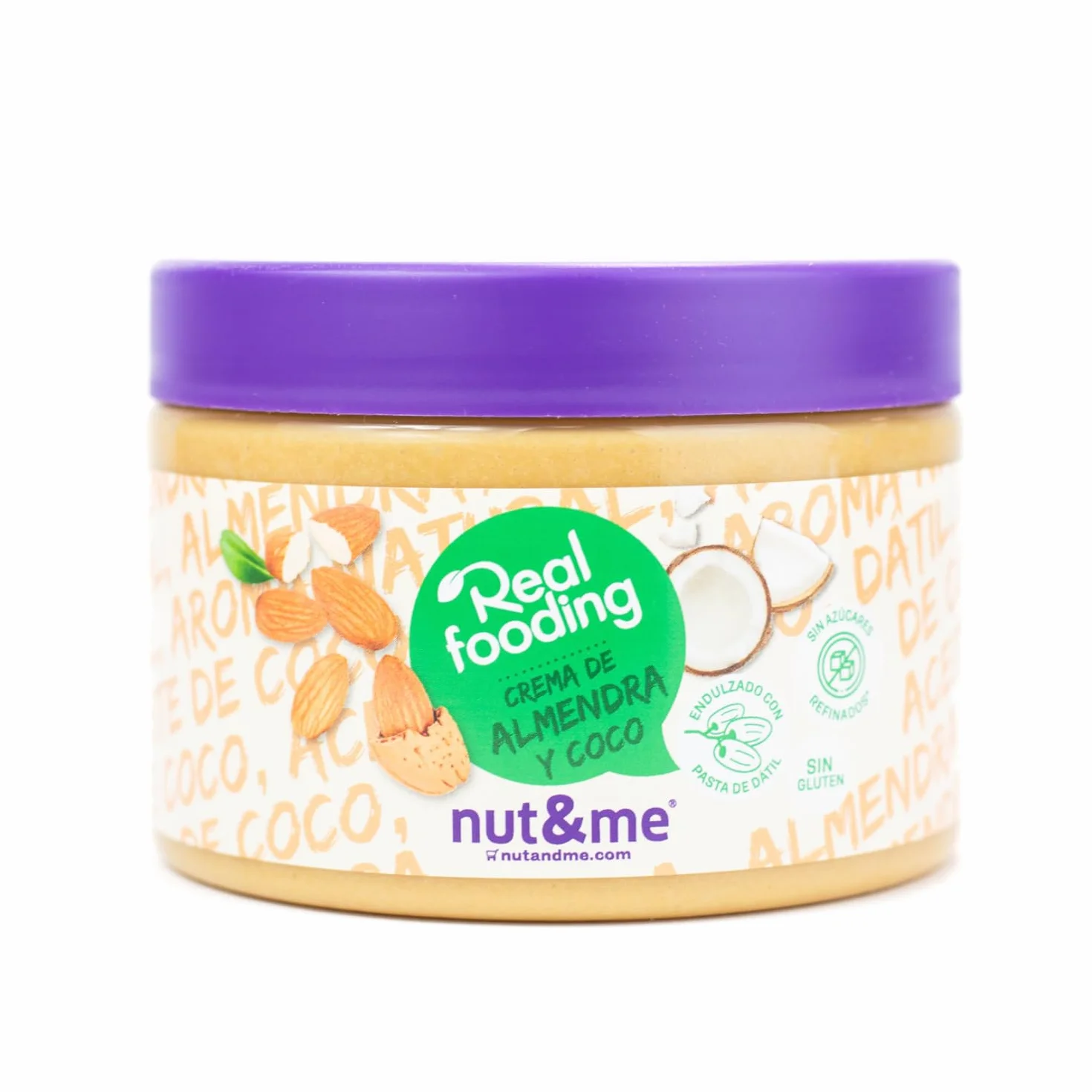 Crema de almendras y coco Realfooding 250 gr nut&me Sin azúcar añadido Baja en carbohidratos Sin lactosa Sin gluten