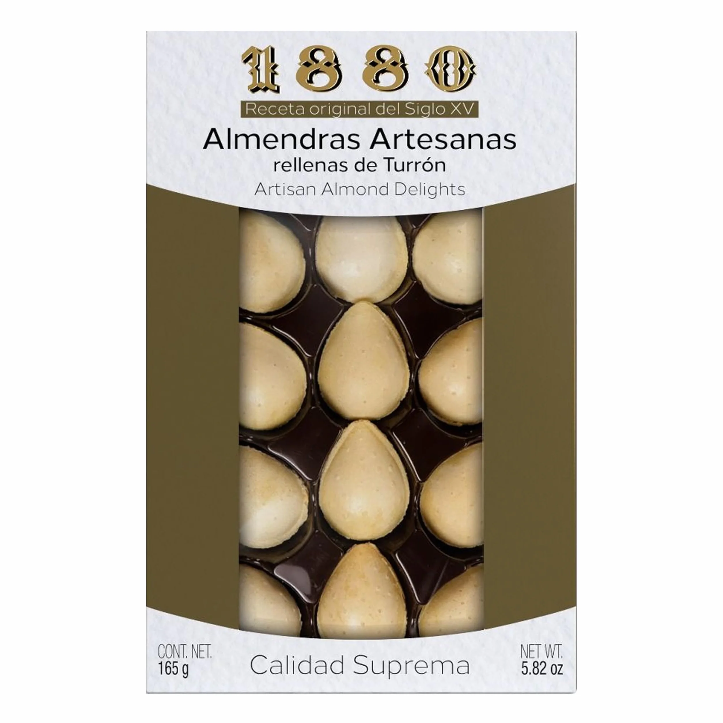 Almendras Artesanas Rellenas de Turrón de Crema a la Piedra Cubierta con Oblea, 165 g, 15 Unidades