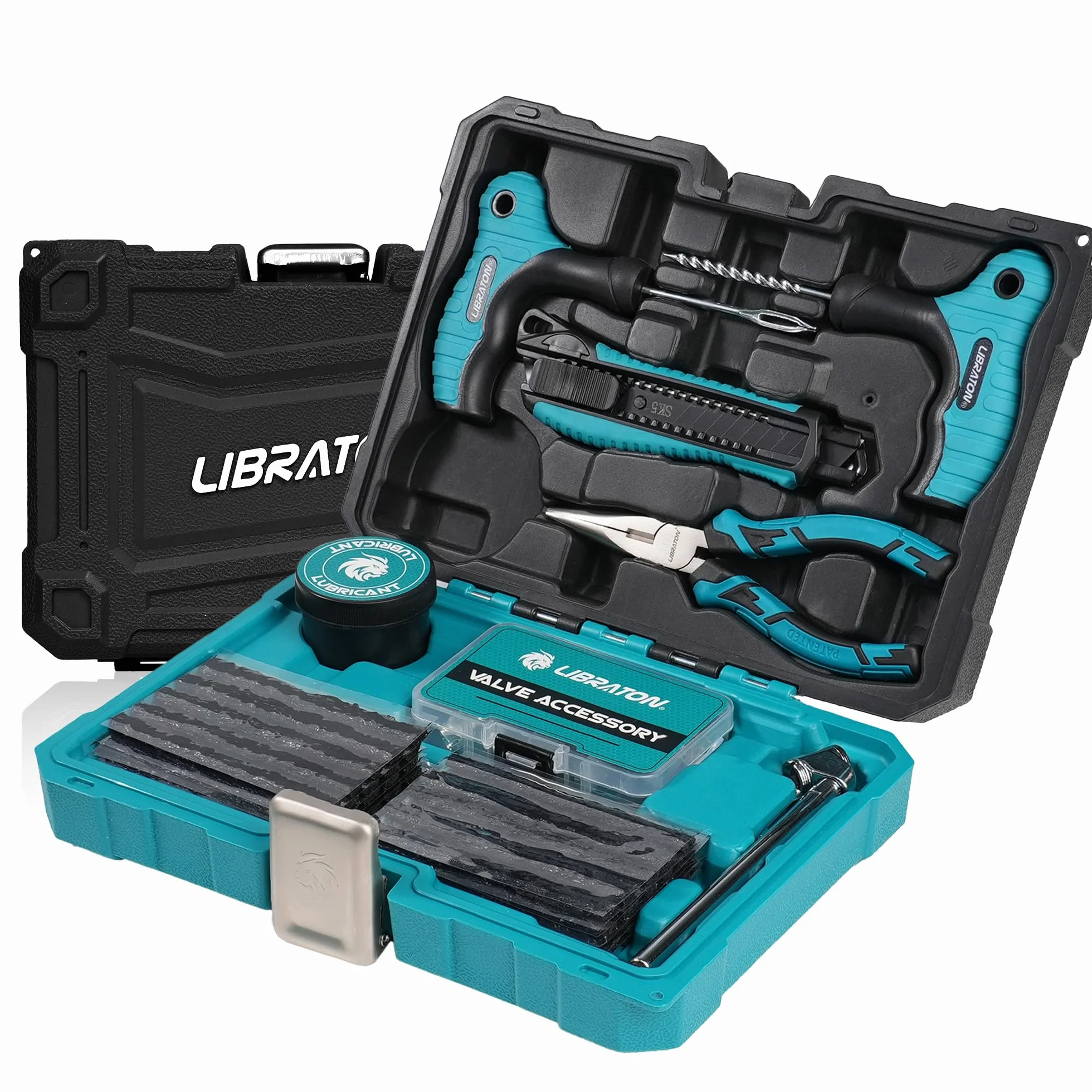 Libraton kit Antipinchazos Coche, 78PCS kit Repara Pinchazos Coche Profesional para Reparar Pinchazos y Parches en Neumáticos sin Cámara, Compacto para Coches, Motos, SUVs, ATVs, Tractores y Remolques