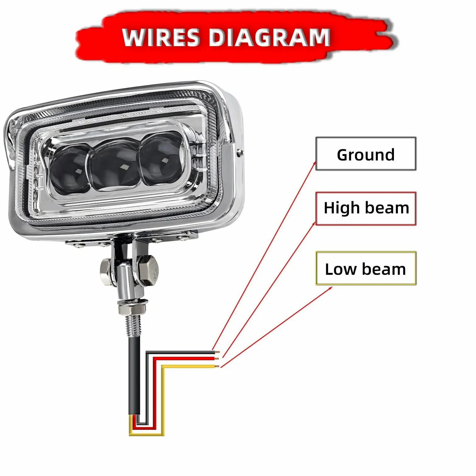 Faro Delantero Moto para Touring, para Cafe, para Racer, CPara Hopper, para Bobber, Motocicleta, Luz LED Cuadrada, Rectangular, Conexión De Faro Doble(Connecting Bracket)