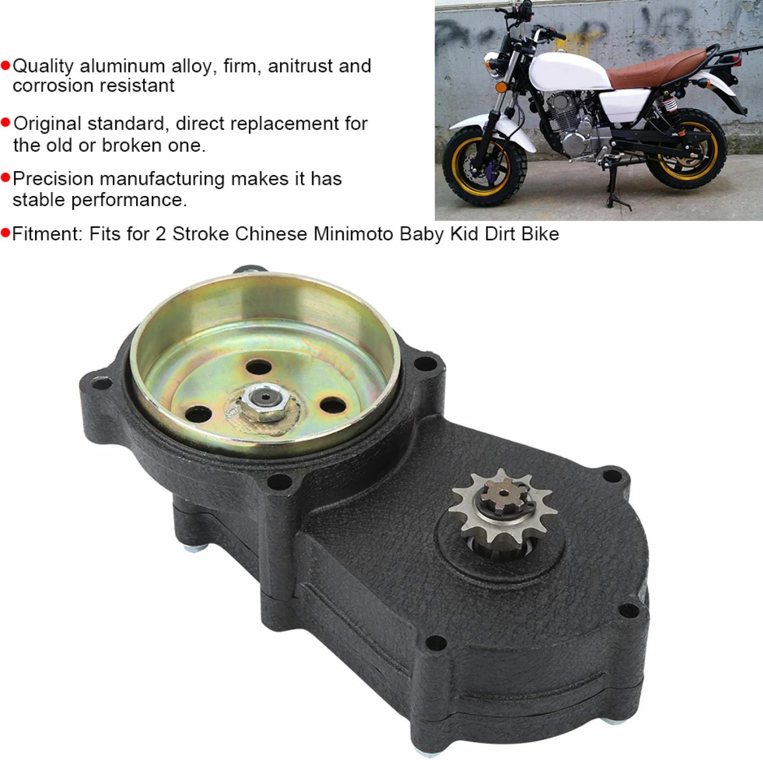 Caja de engranajes de doble cadena, 11T T8F doble cadena 47/49CC Caja de engranajes de tambor de embrague de motor apta para 2 tiempos Chino Minimoto Baby Kid