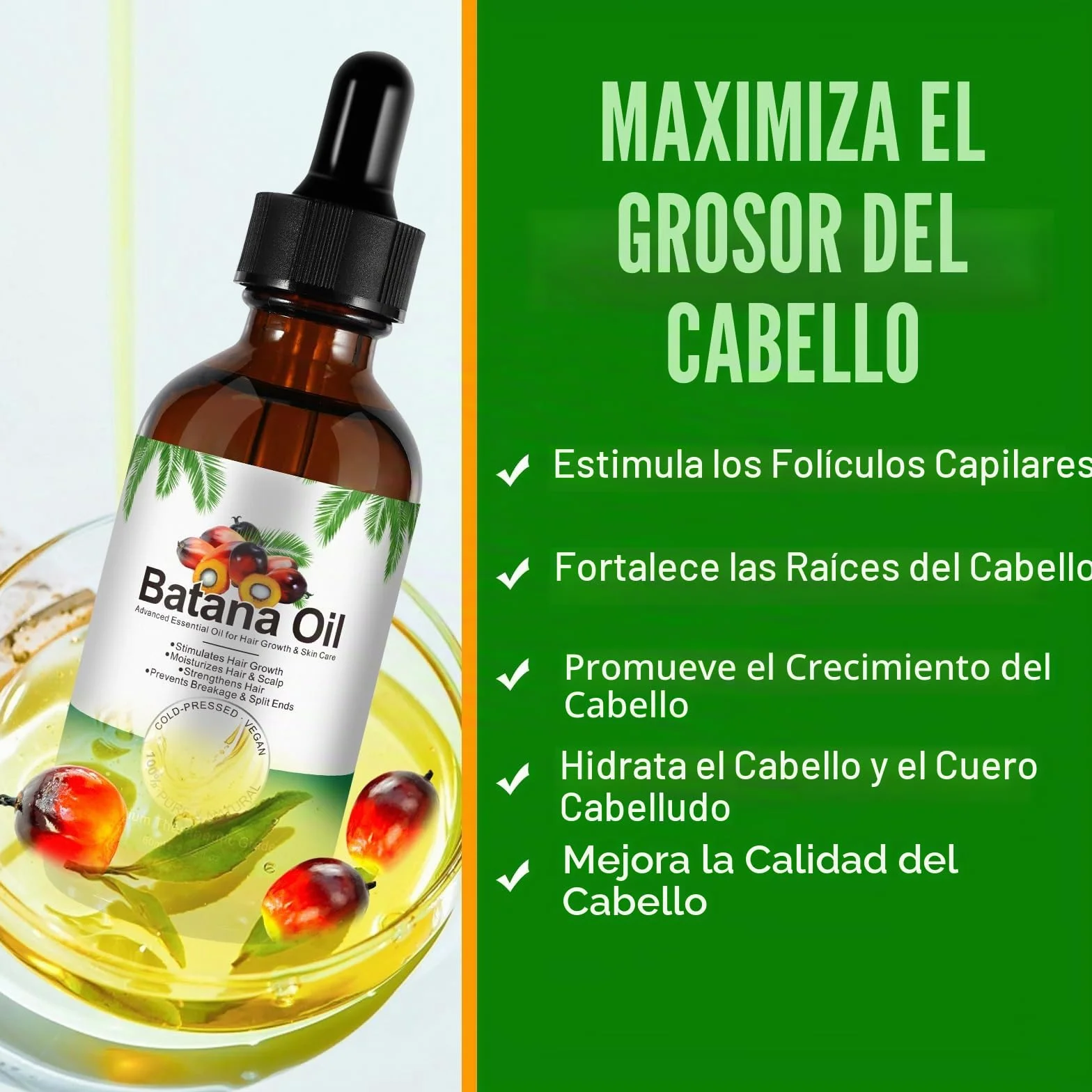 Aceite de Batana Natural Prensado en Frío para Cabello, Cejas y Pestañas, 60ml