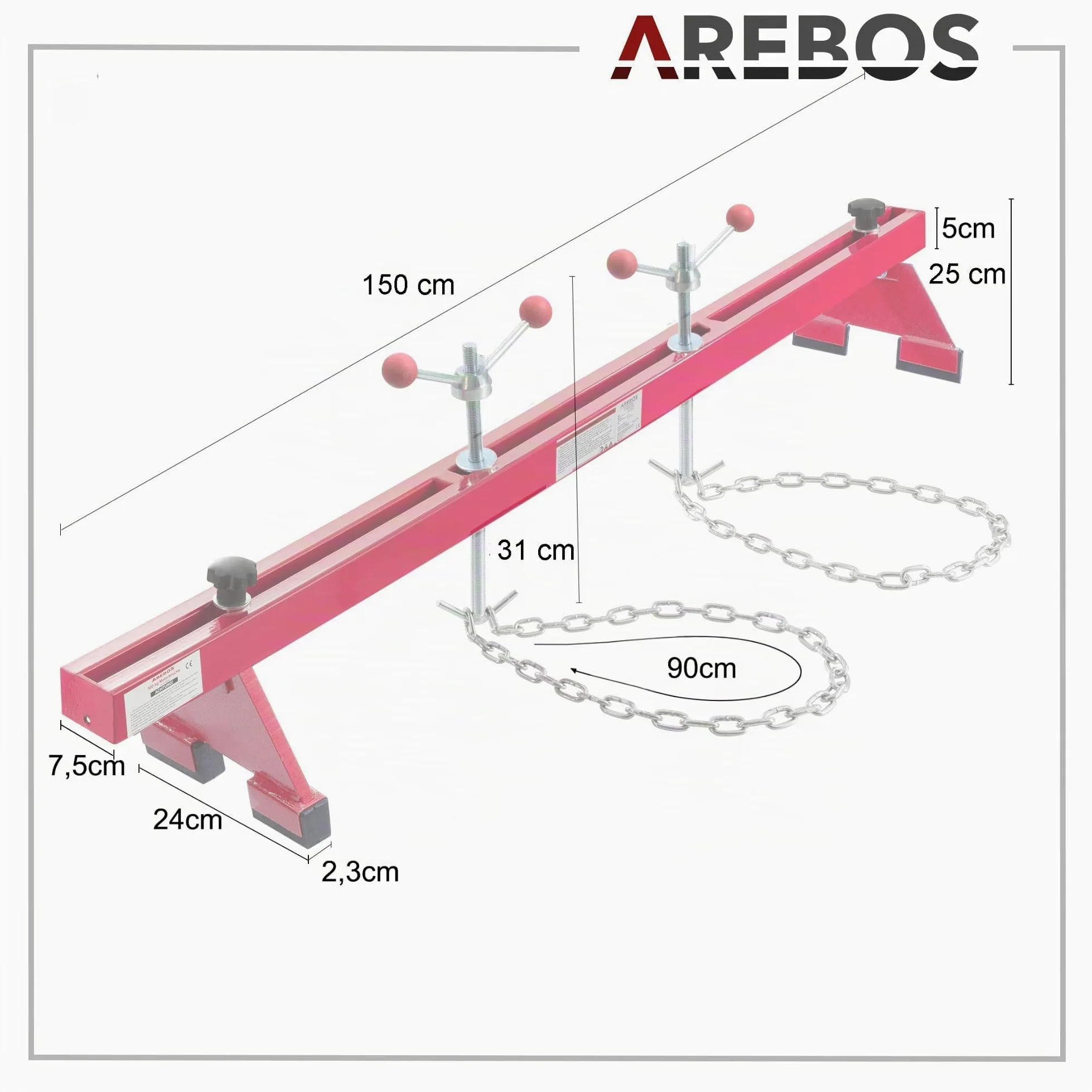 Arebos Puente de Motor 500kg [730-1480mm] Travesaño de Guardabarros Elevador de Motor Soporte de Motor Travesaño de Motor [Acero Pintado] Rojo