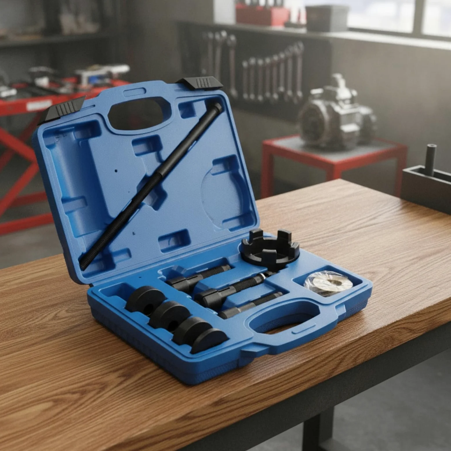 perfeclan Extractor de Rodamientos de Motocicleta Juego Completo para Bujes de Rueda Varilla de Tracción y Componentes Acero al Carbono Caja con Asa Integrada