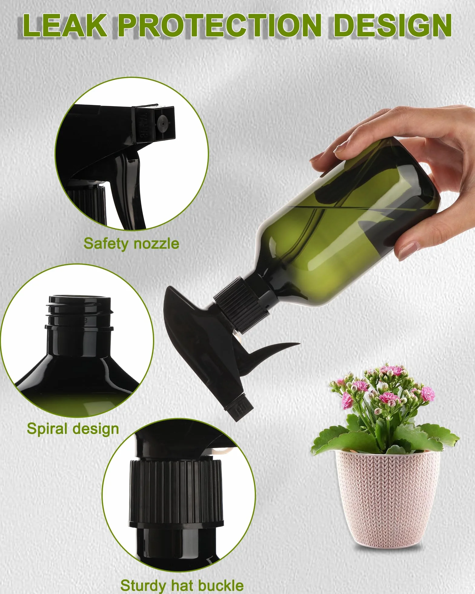 Spray Pulverizador 300ml Bote Atomizador Plastico Reutilizable con Boquilla Ajustable 2Pcs Verde Oscuro