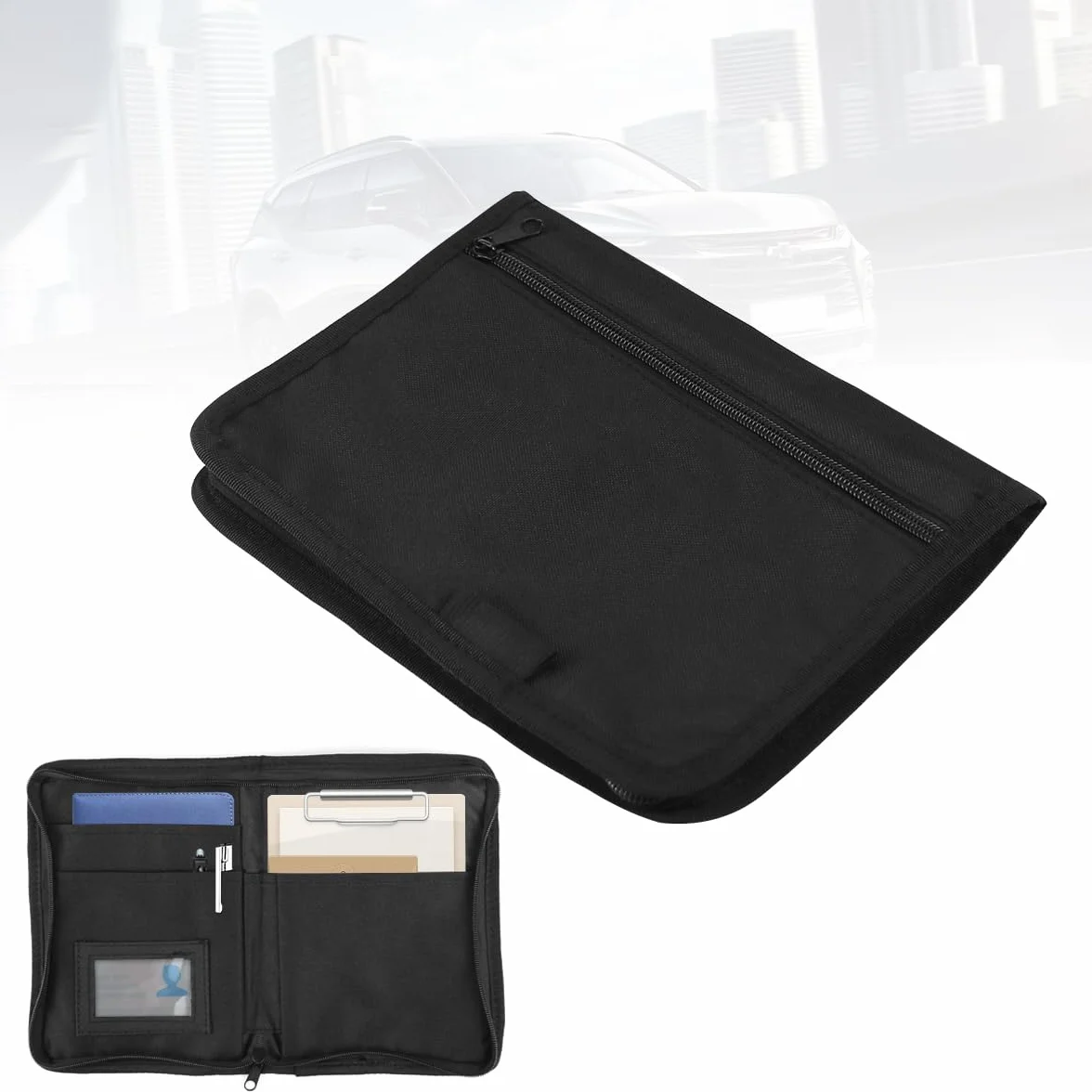 Carpeta de Coche Organizador de Guantera, Organizador Portátil de Documentos Bolsa de Almacenamiento de Documentos para Gafas de Sol, Tarjeta de Identificación