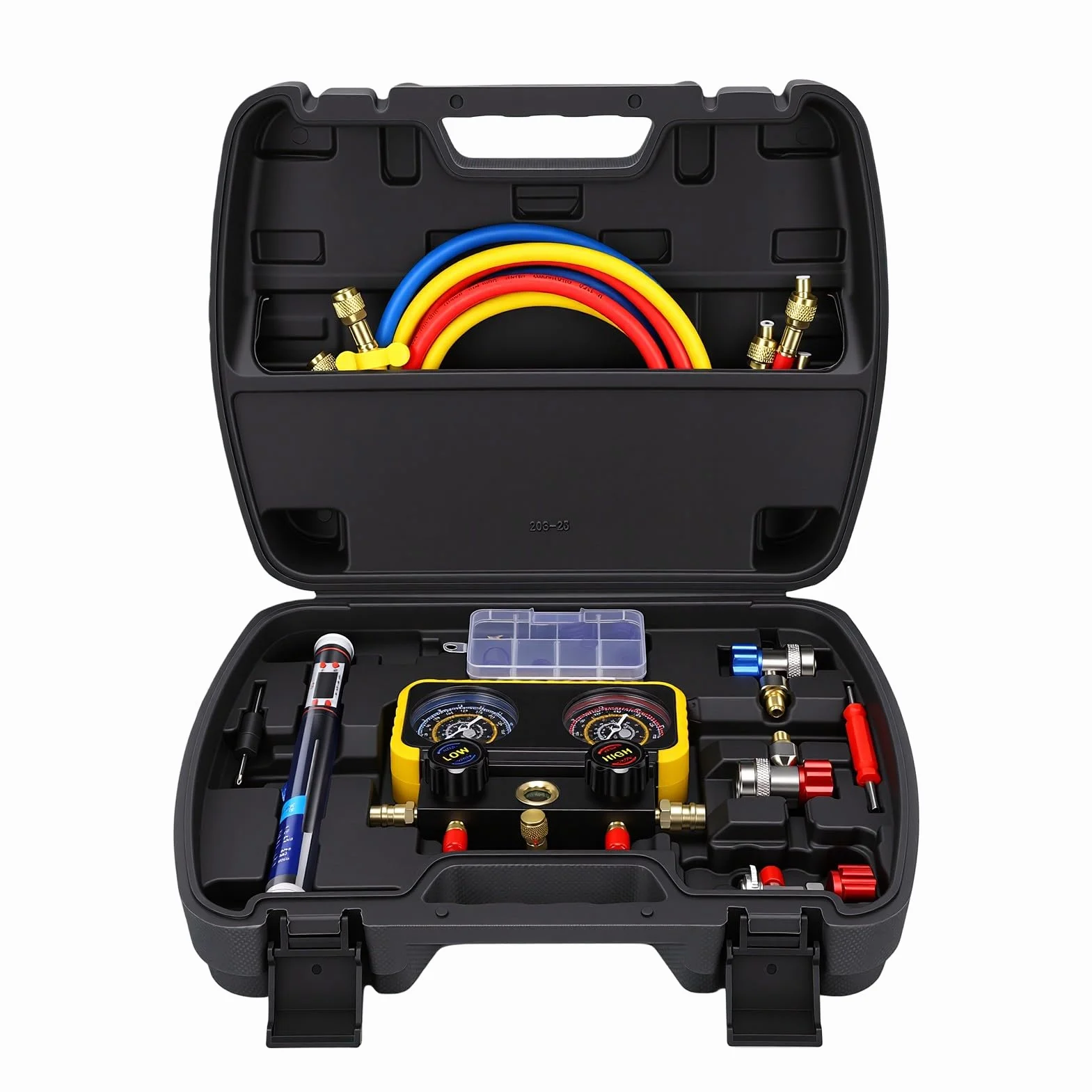 Tbest Juego de Manómetros de Colector HVAC R134A Kit de Manguera y Manómetro de Diagnóstico de Aire Acondicionado con Accesorios de Conexión Rápida para Carga de Refrigerante, Vacío y