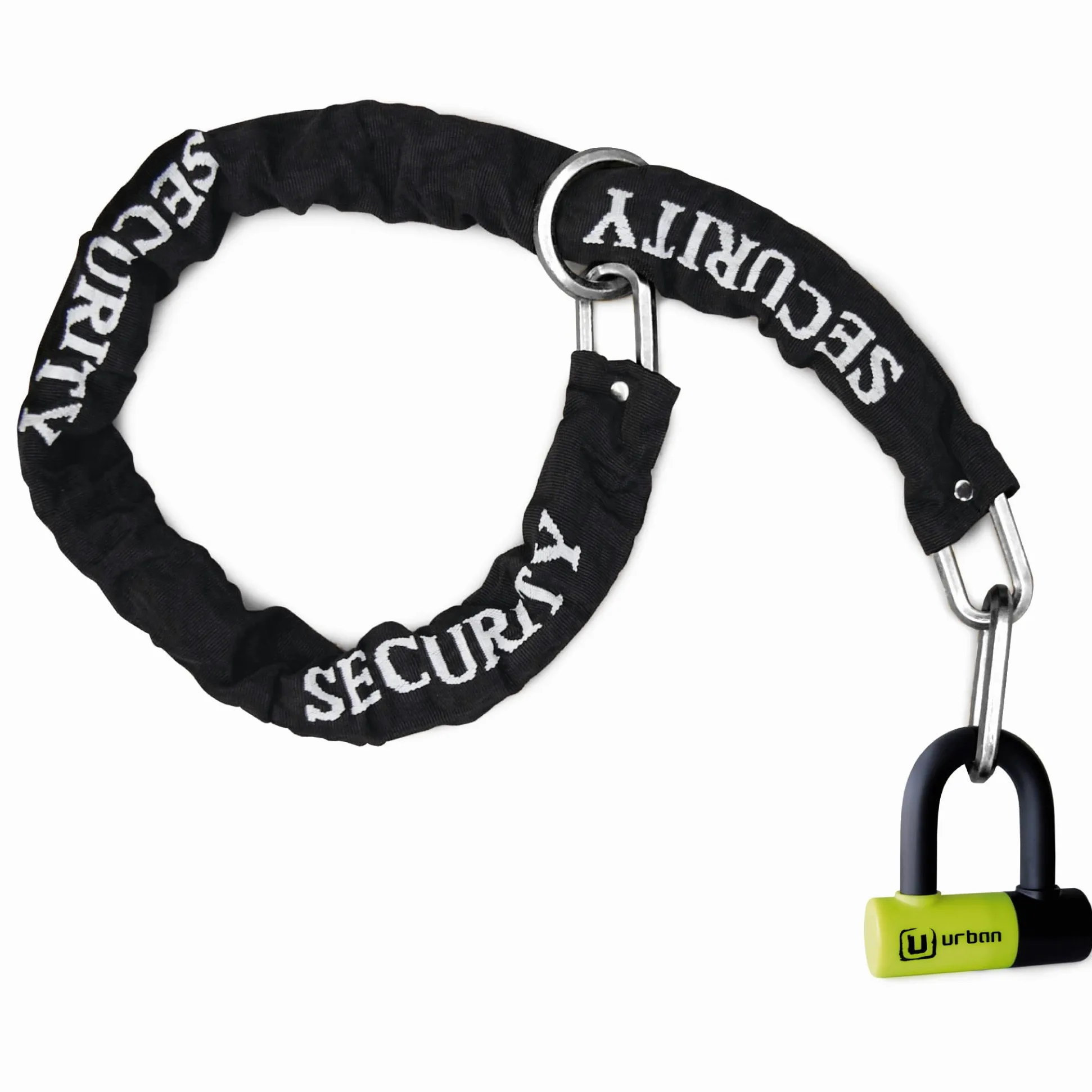URBAN UR59120 Candado Antirrobo Mini U con Cadena Lazo 120 cm, Doble Función Más Seguro para Candado Moto Disco, Cerradura Alta Seguridad y Doble Cierre, Antirobo Universal para Moto,Scooter Bicicleta