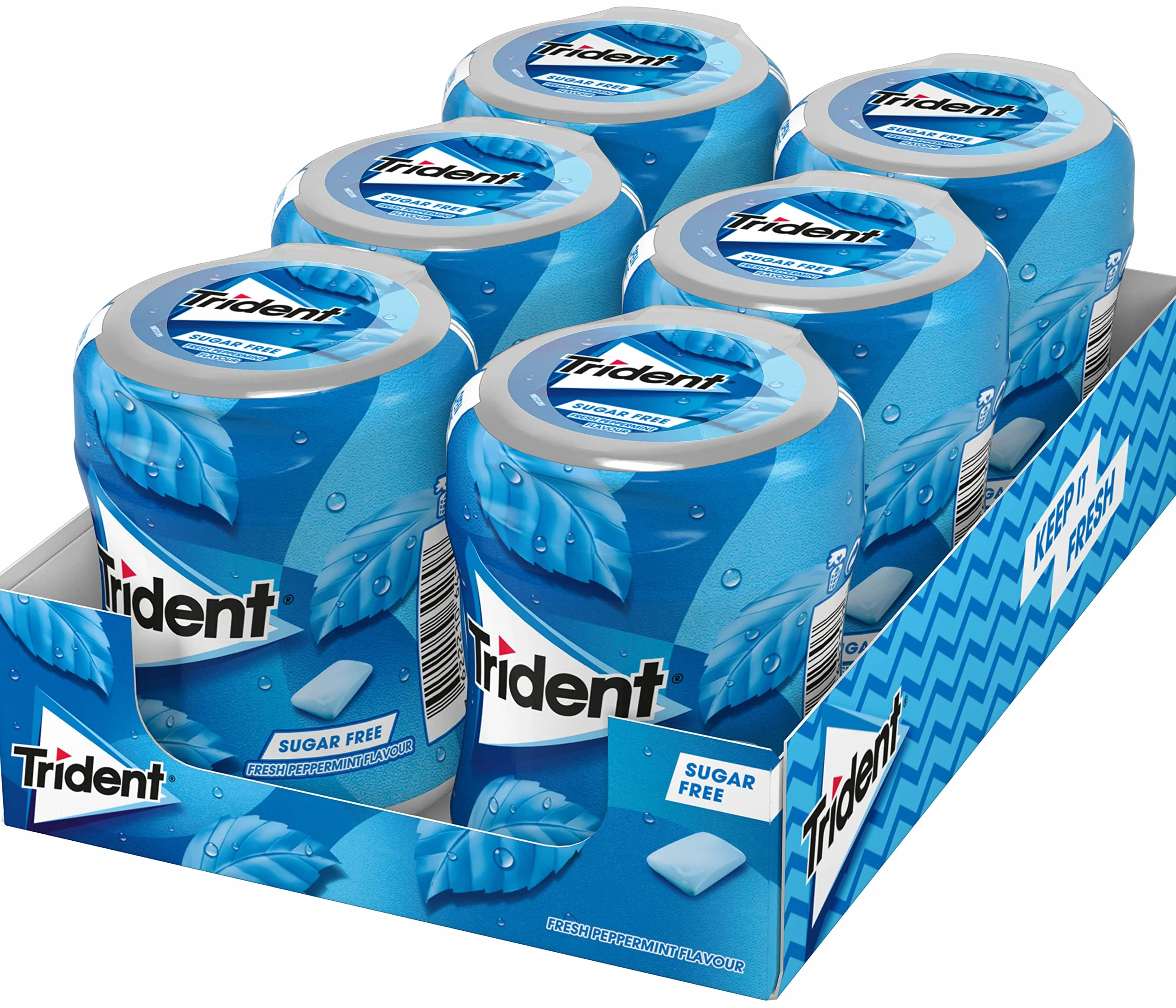 Chicles sin Azúcar con Sabor a Menta Trident Fresh Bottle 6 Botes 82,6 g