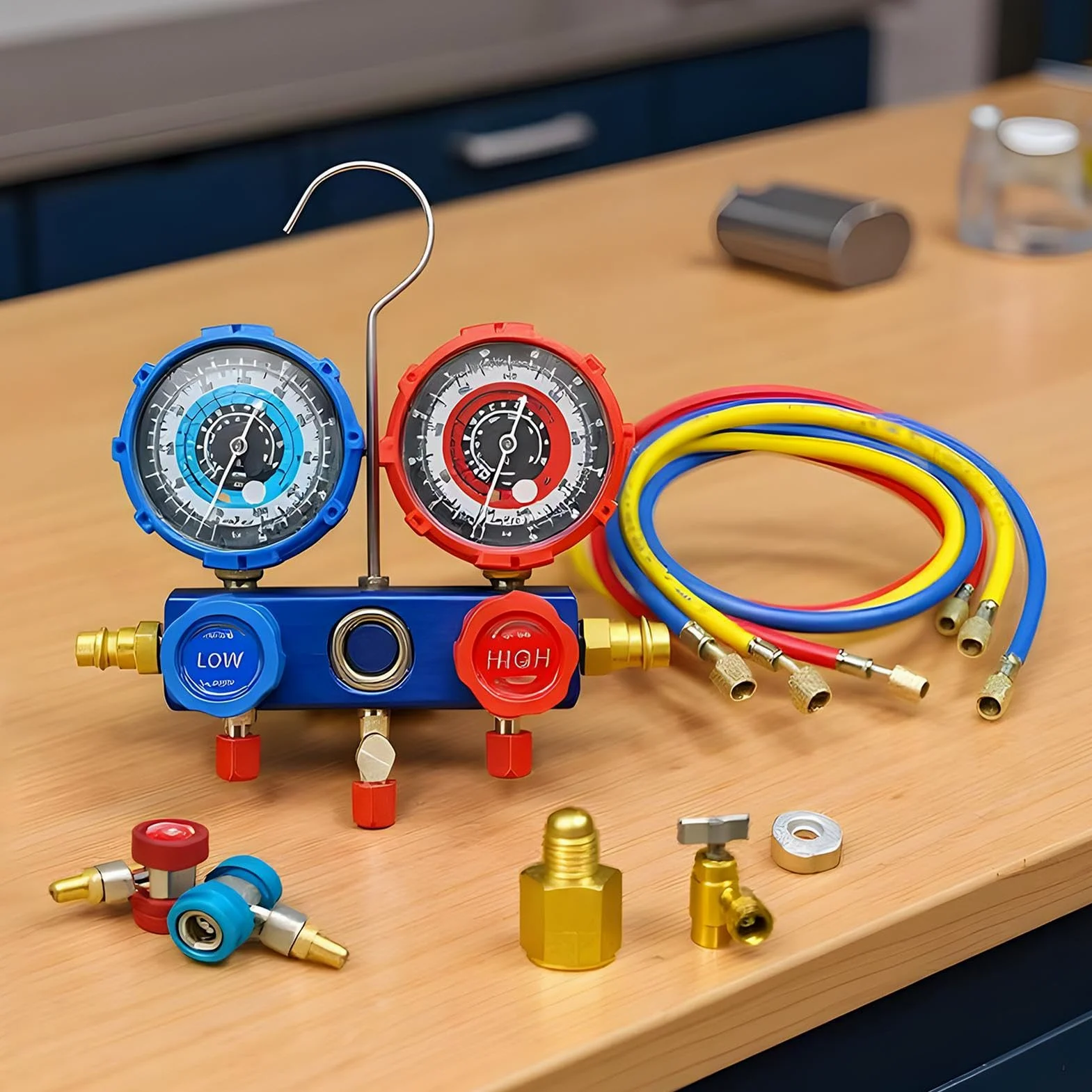 Juego Manómetros Colector Recarga de refrigerante, mantenimiento estacional | Kit de recarga Para Aire Acondicionado Vehículo Hogar Taller Mantenimiento Estacional Rutina