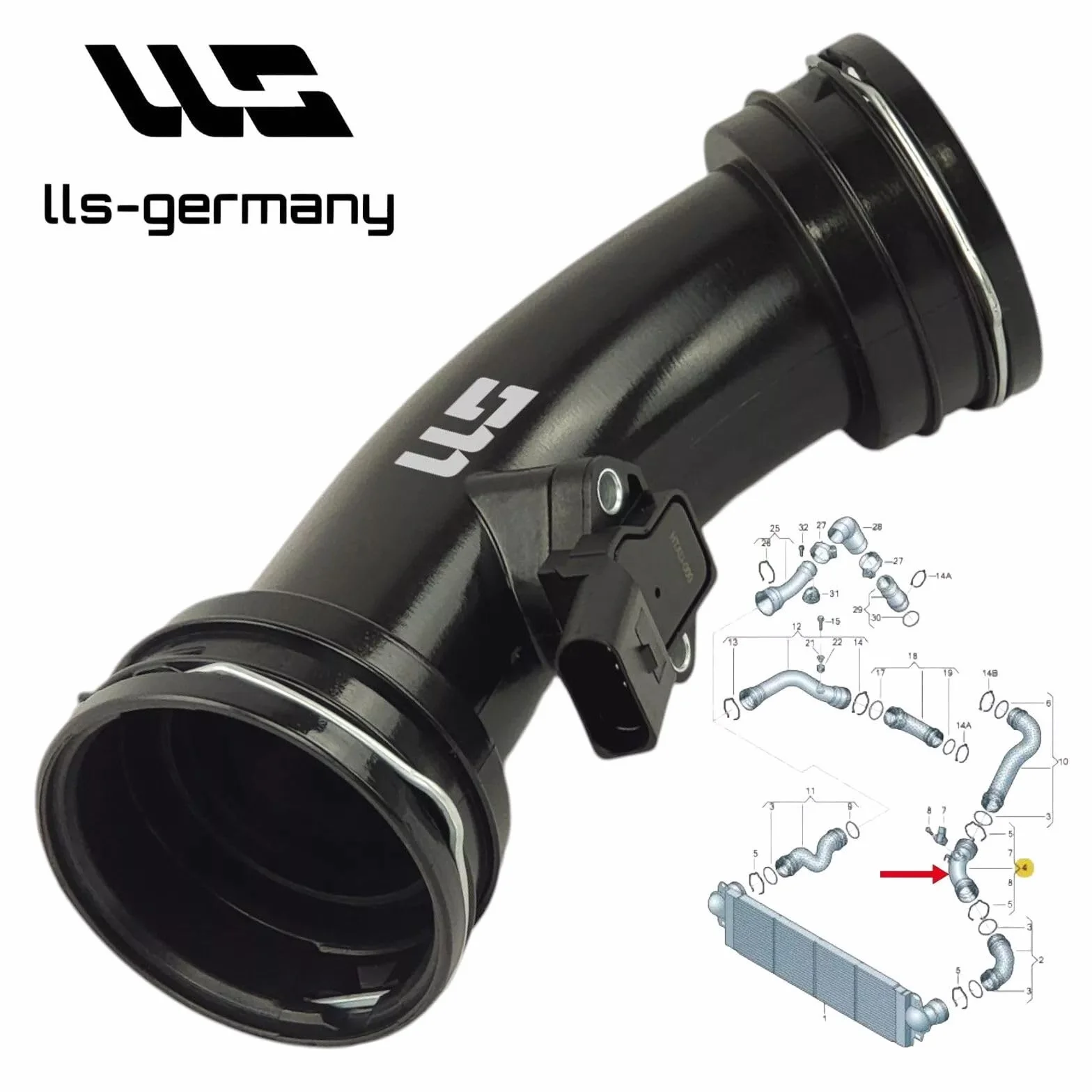 LLS-GERMANY Manguera turbo compatible con V.W. Transporter T5, Bus, Kasten, Multiv., 1.9 TDI, 2.5 TDI, 7H0 145 955 H, 7H0145955D, 7H0145955E, 7H0145955H, 7H0145955J, 7H0145955J, 7H01459555J Large (