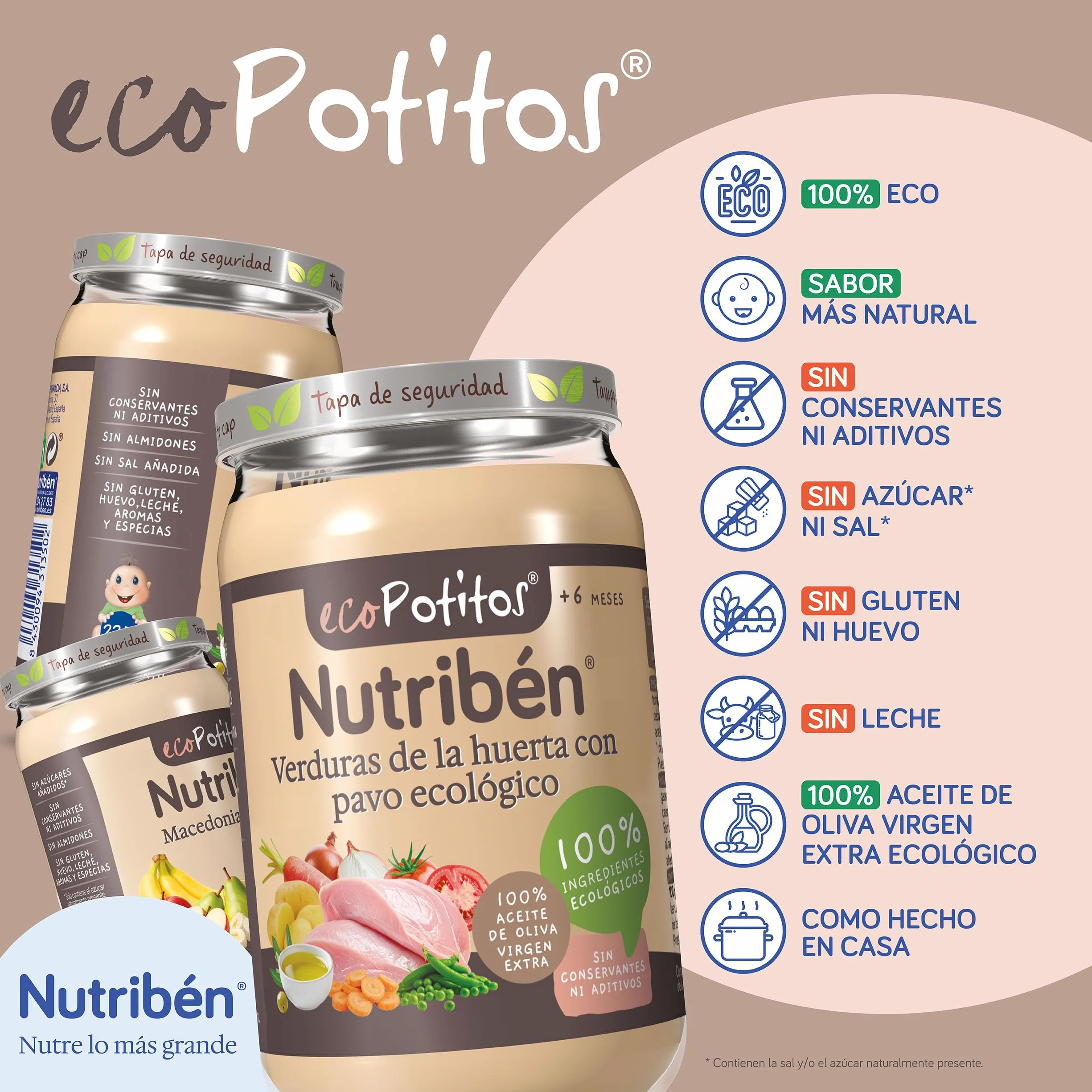 Nutribén EcoPotitos De Verduras De Huerta con Pavo - Ingredientes ecológicos - 6 x 235g