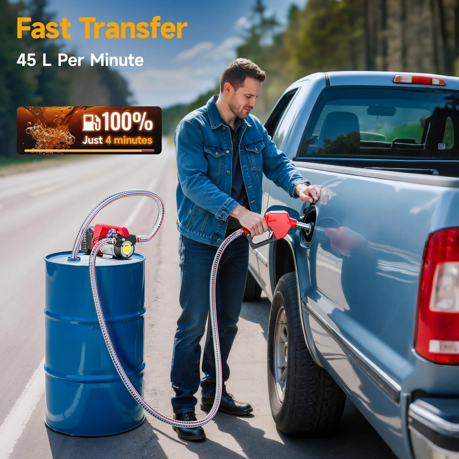 TaskStar Bomba de transferencia de combustible alimentada por pilas, kit de bomba eléctrica de 45 l/min con 2 baterías de 4.0 Ah y cargador, portátil inalámbrico con boquilla de apagado automático y 2