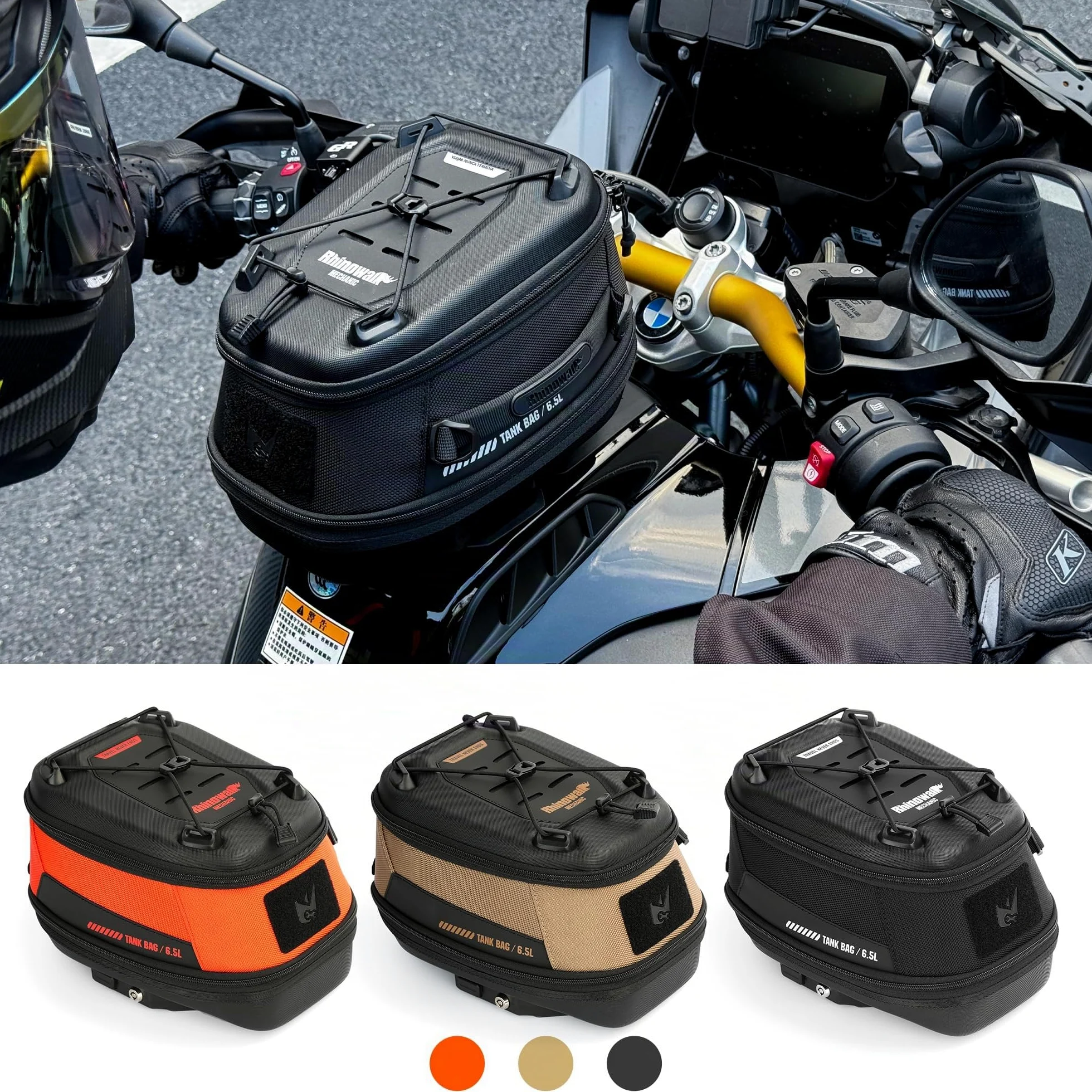 Rhinowalk Bolsa de depósito para moto 5 L-6,5 L con fuerte liberación rápida magnética, bolsa de depósito magnética con cubierta impermeable, apta para Harley Davidson, Indian, Honda, Yamaha, Suzuki y
