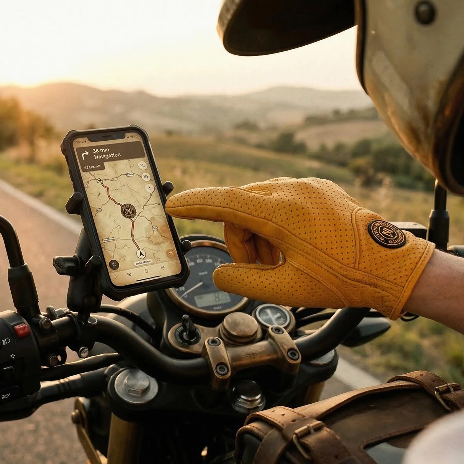 Guantes de Moto Clásicos Amarillos de Piel de Cabra con Agujero, para Verano, Ciclismo, Equitación, Guantes Protectores para Motociclistas