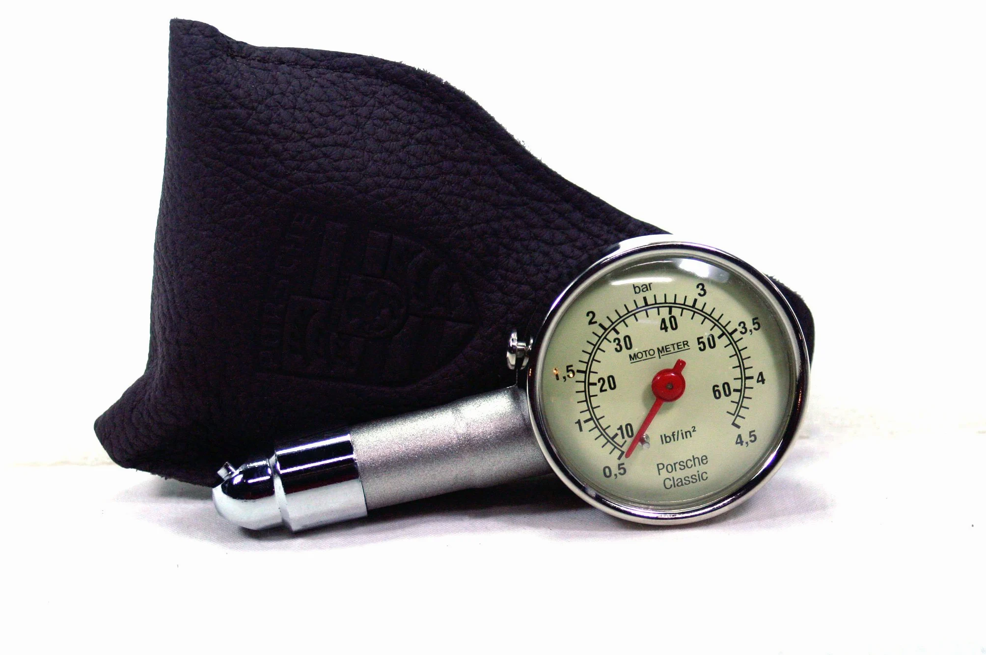 Auténtica Porsche Classic Tire Gauge con funda de piel