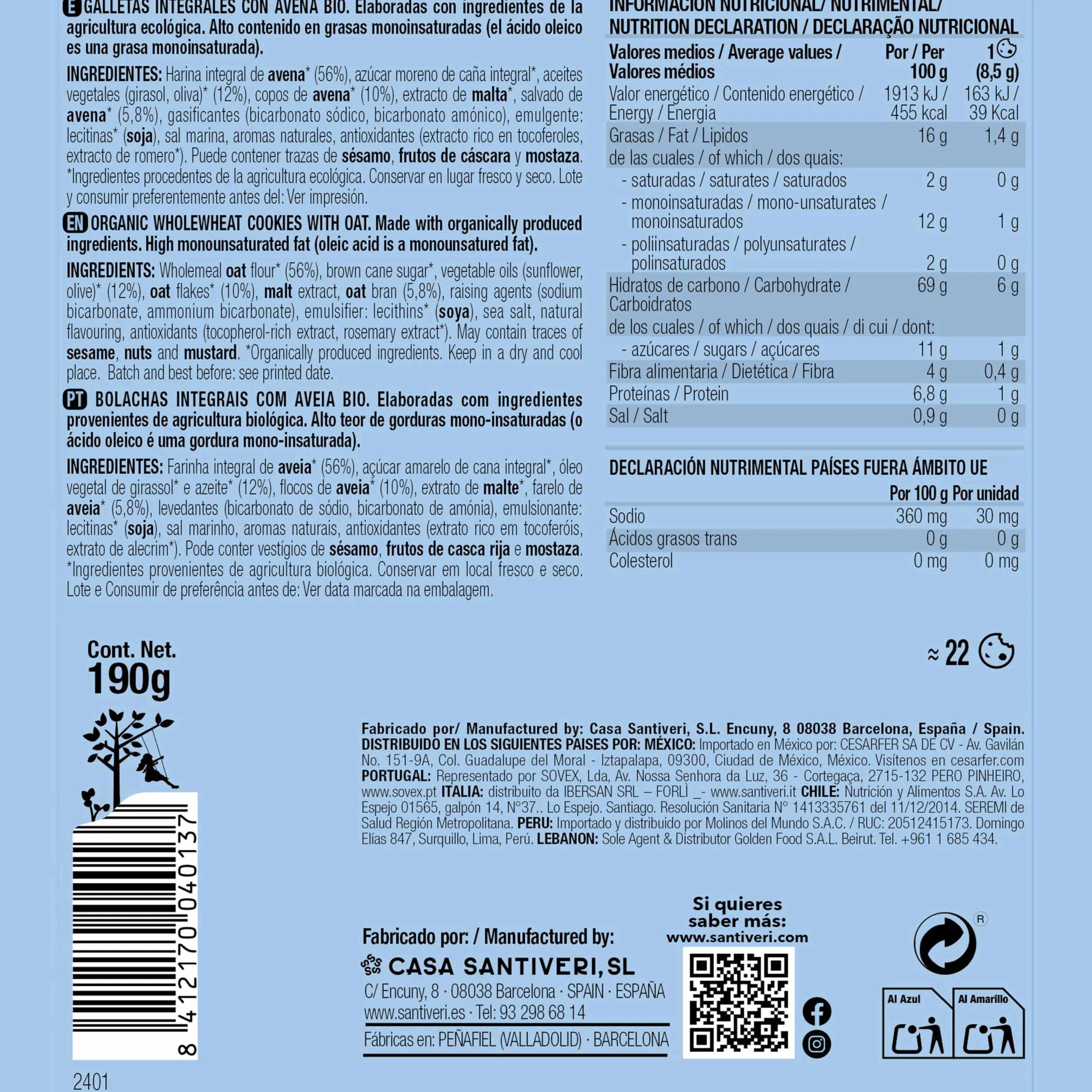 SANTIVERI Galletas de Espelta BIO Veganas 190g