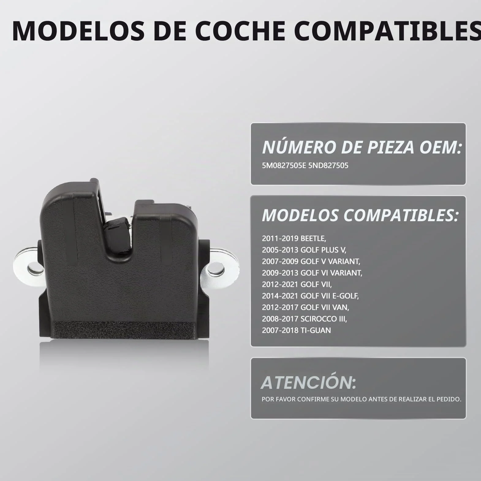 Cerradura Puerta para Seat Leon,Cerradura Puertade Maletero Trasero Portón Seguro Pestillo 5M0827505E para Ibiza Golf MK5 MK6 TIGUAN Altea Leon Toledo 1K6827505E