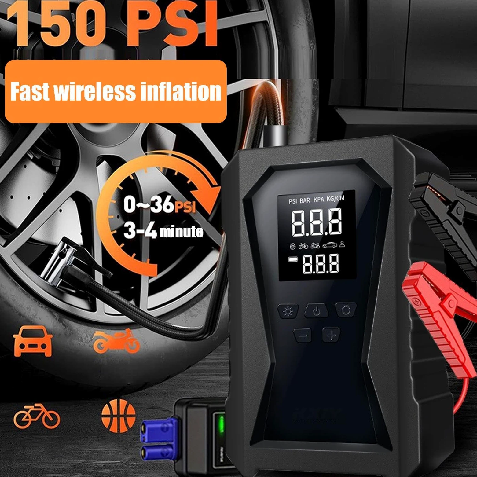 Arrancador De Batería para Coche Arrancador Batería 12V con Inflador | Arrancador De Batería 12V Con Inflador Para Neumáticos Moto, , Camping, Viaje, Aire Libre, Taller, Mantenimiento