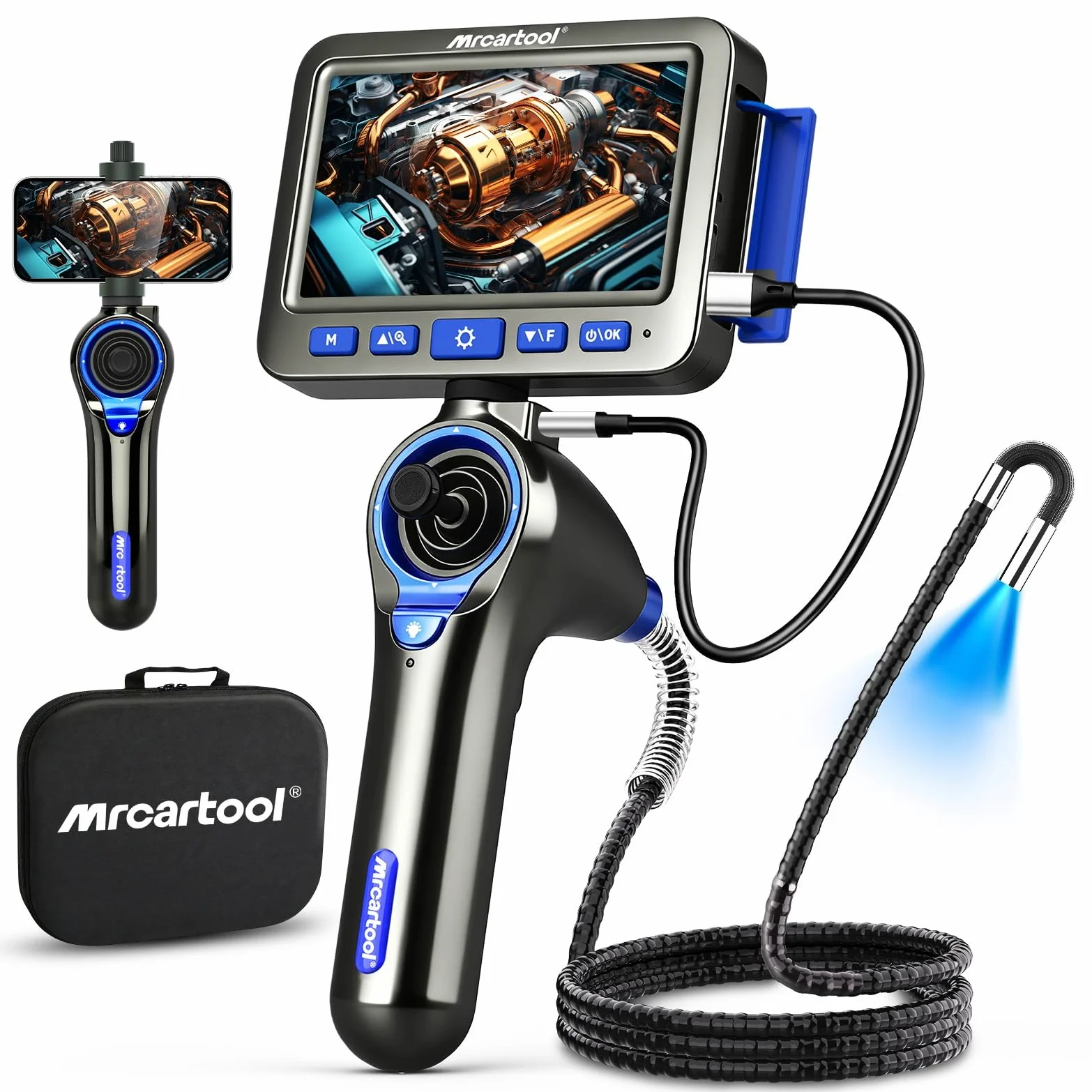 Cámara endoscópica con luz 360°Endoscopio 6,2 mm de inspección, Cámara de tuberías HD 5,0",Cabeza Flexible con 6 LED,IP67 Resistente al Agua,Cámara Flexible de Canal de 1 Metro, Herramienta para Auto