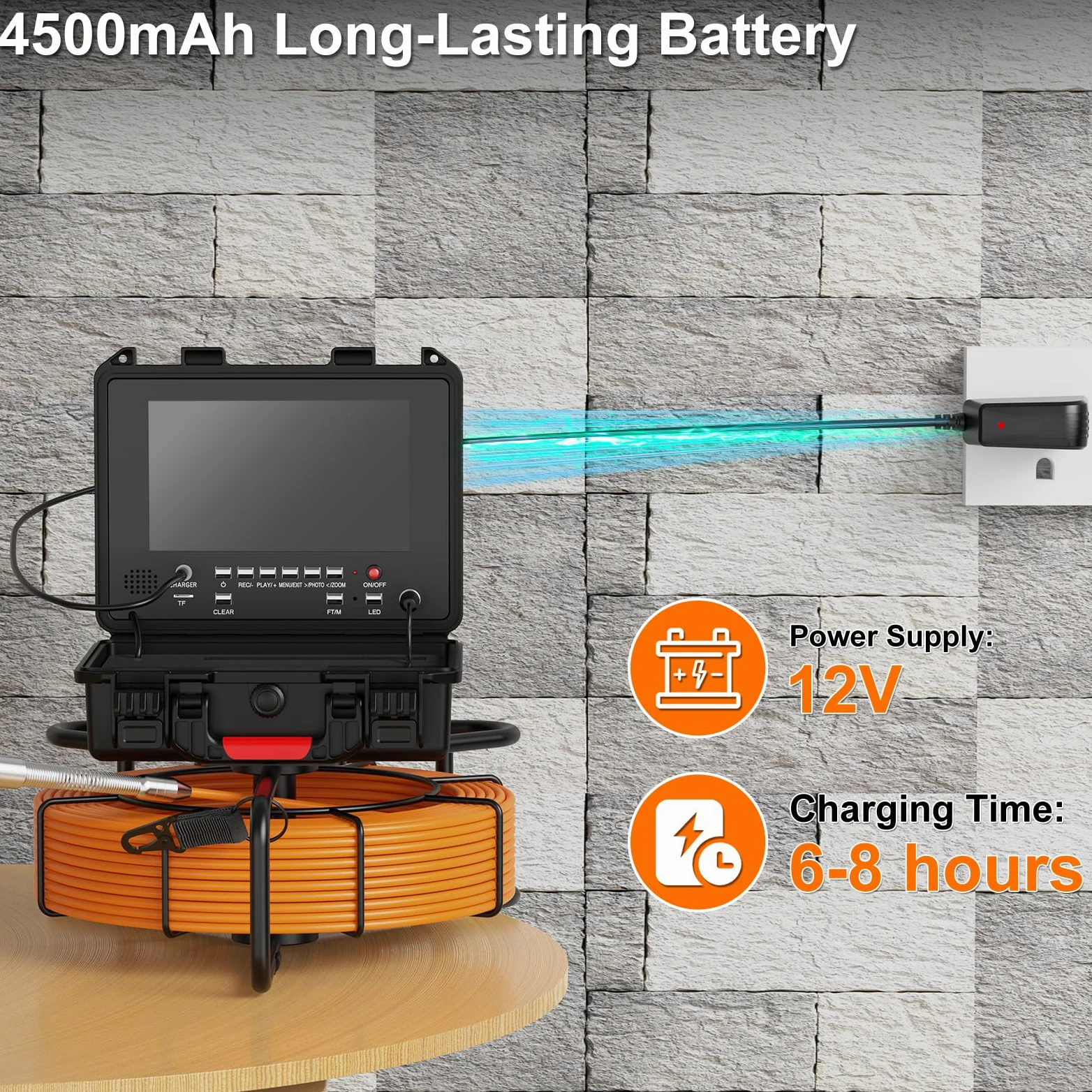 Cámara de Alcantarillado con Localizador 512Hz, Cámara Inspección Tuberías Auto Nivelante 23mm 1080P, Pantalla IPS 9", IP68 Impermeable, Contador de Metros, Batería 4500mAh, Tarjeta 32GB