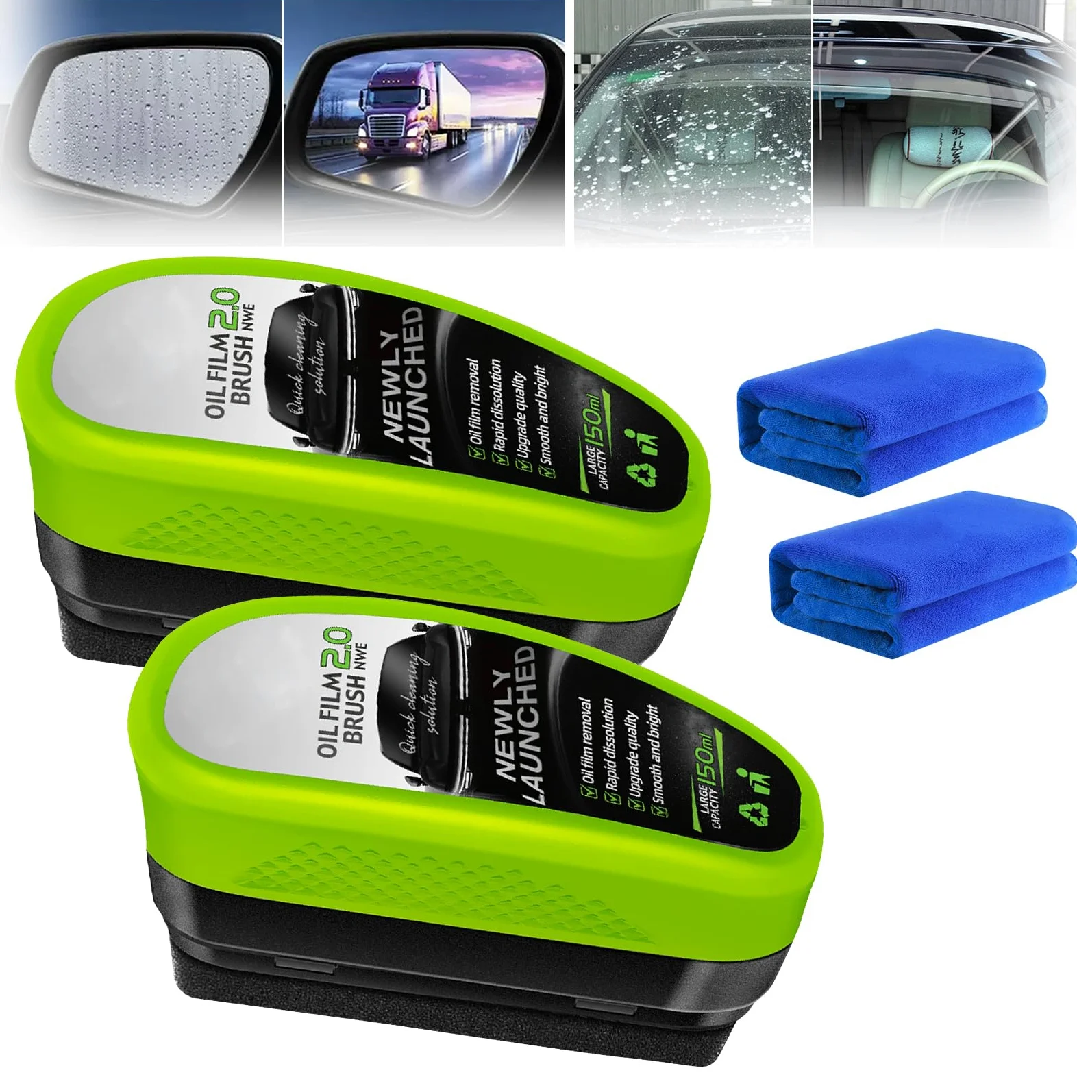 2 cepillos de Limpieza de película de Aceite automotriz, Cepillo de Limpieza de película de Aceite Reutilizable, Tablero de Limpieza de Vidrio, Cepillo de Limpieza de película de Aceite, Limpiador de