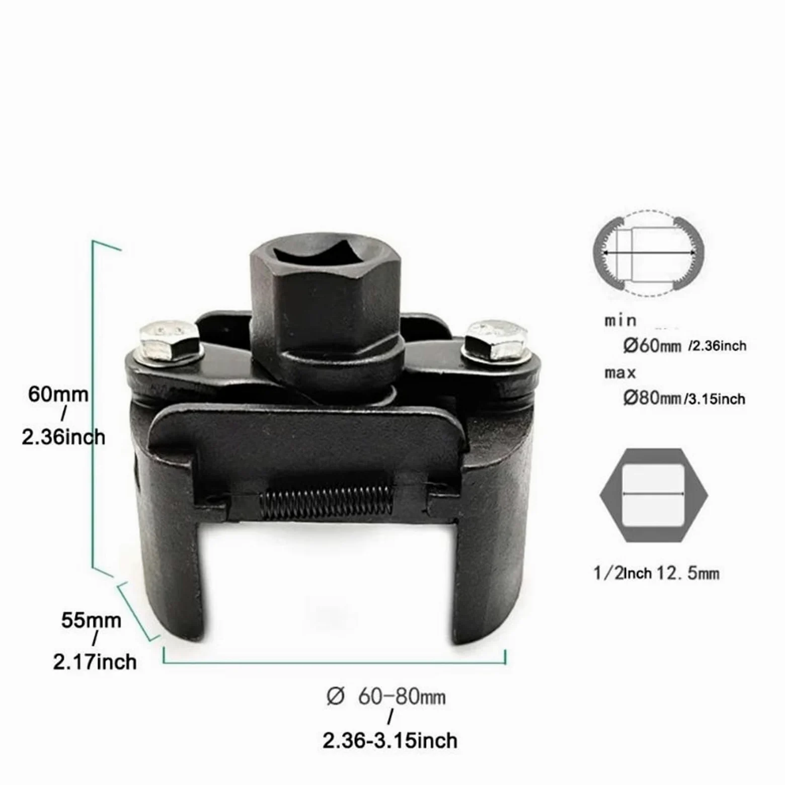 Llave para filtro de aceite Llave ajustable for filtro de aceite dos mandíbulas, removedor llaves 60-80mm, acero fundido for combustible, garras(M)