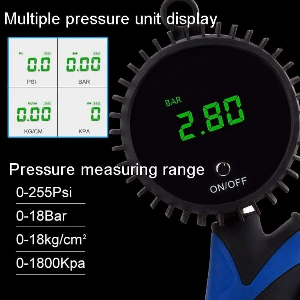 Medidor de presión de aire portátil - Inflador digital de neumáticos con manómetro, herramienta de presión for camión, automóvil, tubo interior de bicicleta - Bomba PSI precisa for trabajo pesado