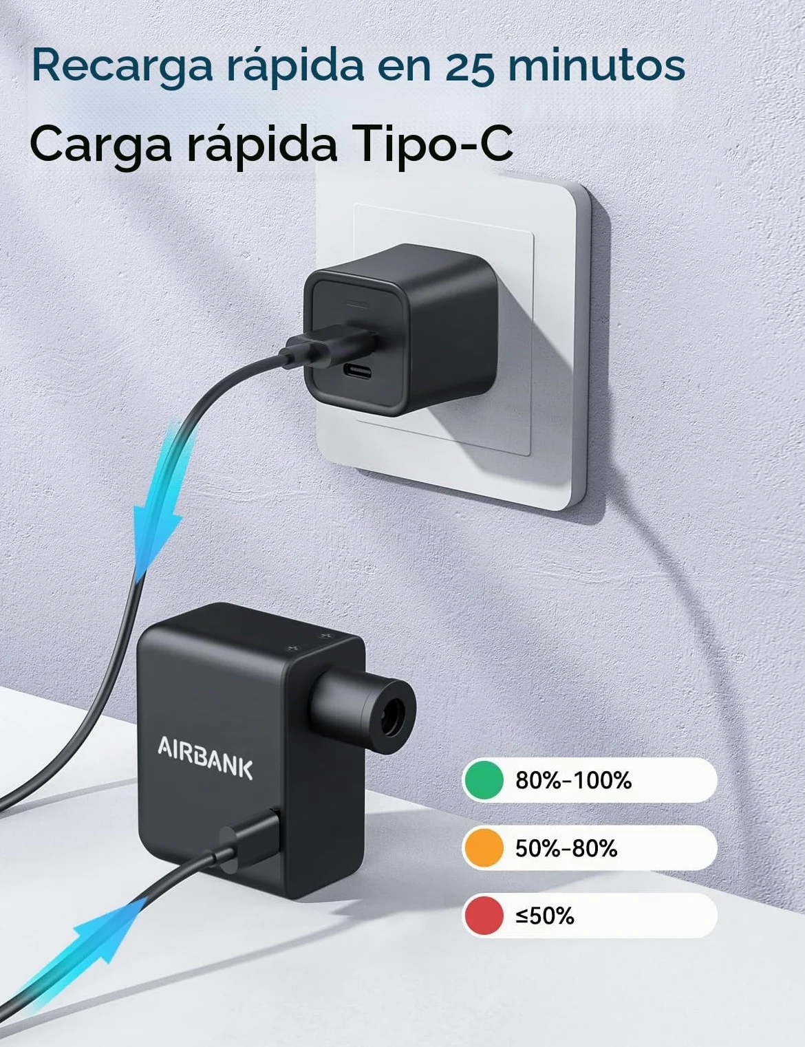 AIRBANK Bomba de Aire de Pocket para Bicicleta, Bomba eléctrica de Bicicleta, Mini compresor de batería, 97 Gramos, 100 PSI, pequeña Bomba de Bicicleta, para Todas Las Bicicletas