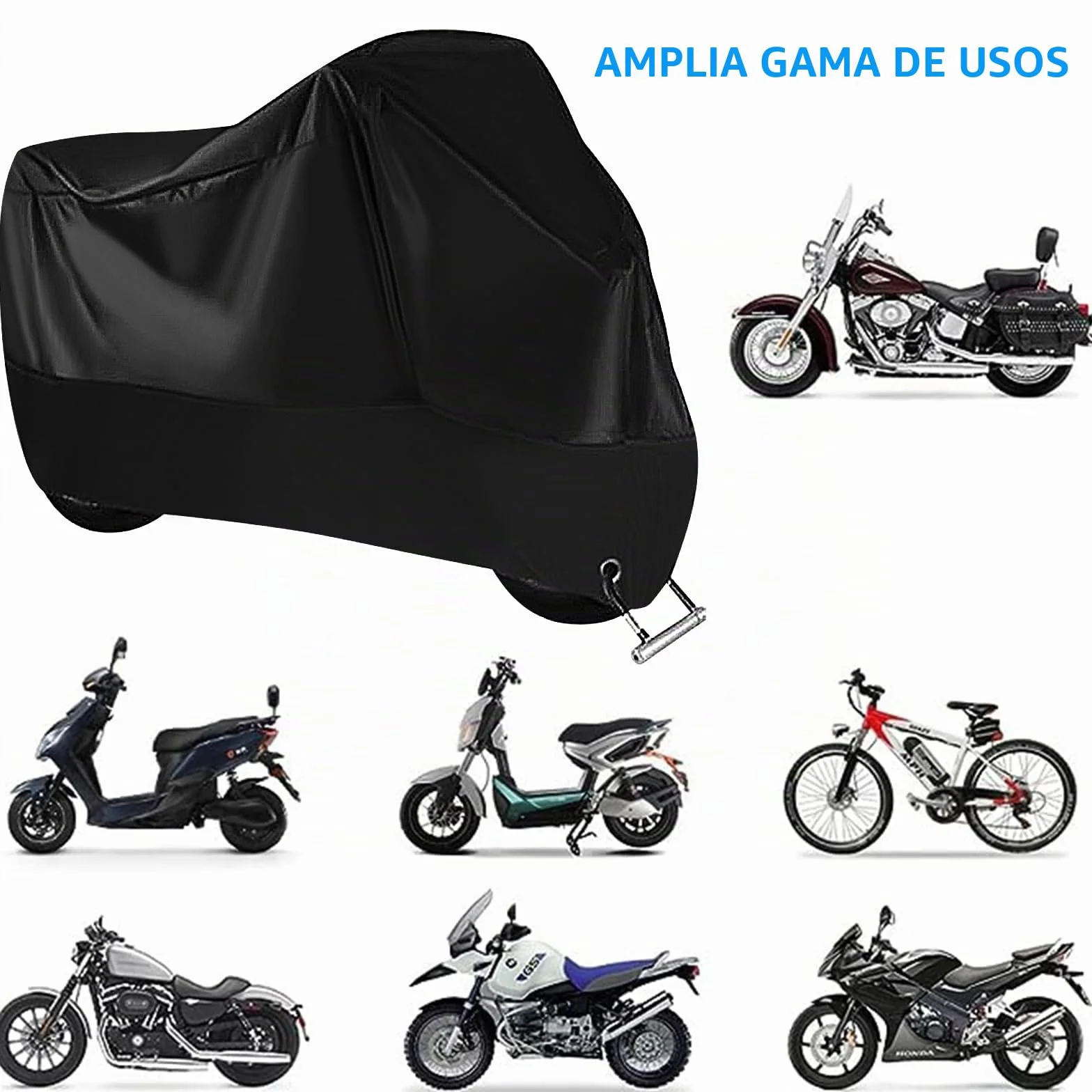 Mesybveo Funda para Moto, 190T Poliester Funda Moto Exterior Impermeable, Cubre Moto con Agujeros de Bloqueo, Toldo Cubierta Motocicleta Lluvia Antipolvo, Protección UV e Impermeable(245x105x125cm)
