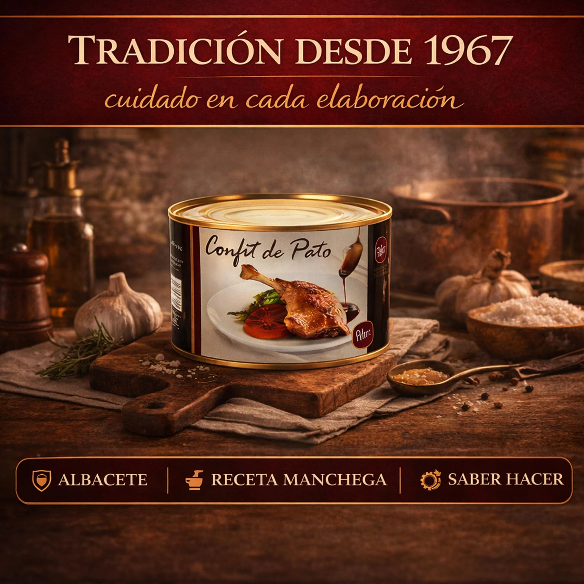 POLGRI Confit de Pato Muslos Confitados Gourmet 1350 g 4/5 Unidades Carne de Caza Premium Receta Manchega