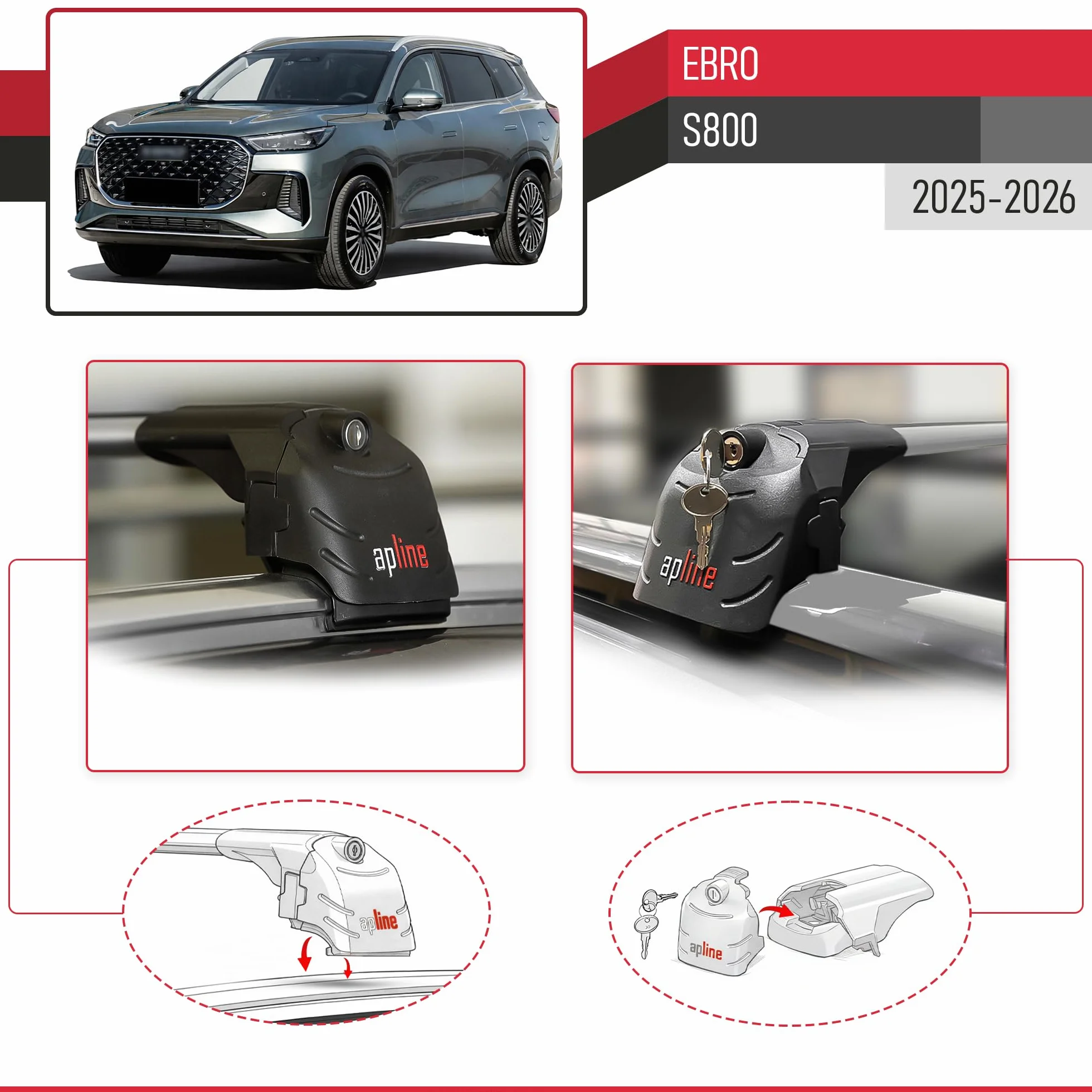 Compatible con Ebro S800 2025-2026 Modelo Ace-2 Barra de Techo Auto Portaequipajes Barras Transversales Gris Aluminio 2 Barras