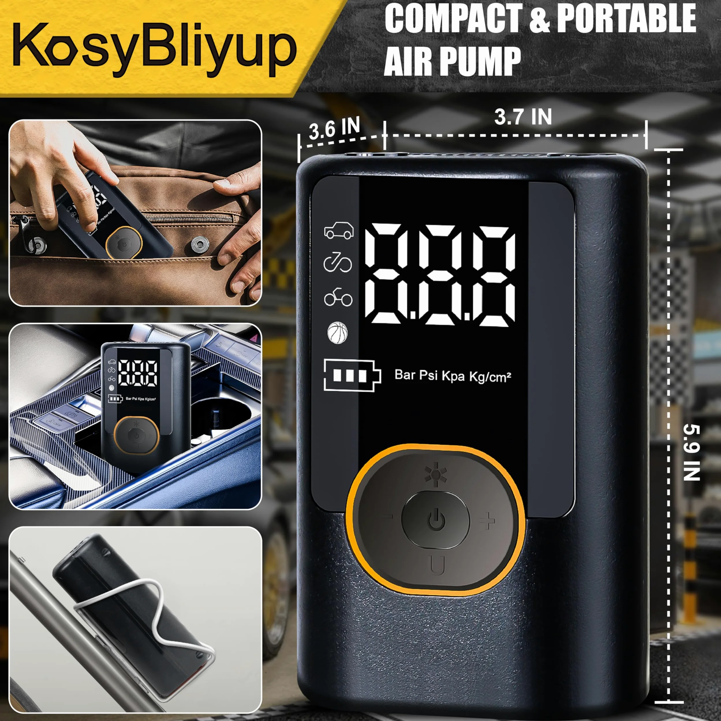 Inflador de neumáticos portátil compresor de aire 150 PSI, bomba de aire inalámbrica para neumáticos de coche, motocicleta, bicicleta, bolas con manómetro, luz LED, apagado automático