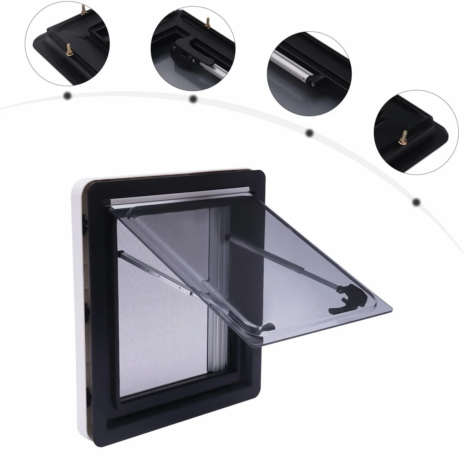 Ventana desplegable lateral, 45x50cm/90x50cm Ventana para autocaravana RV Ventana abatible externa con botón de presión para RV Caravana Camper Casa móvil con motor (45 x 50 cm)