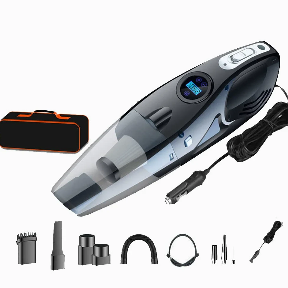 Aspirador de coche con cable con bomba de aire, aspiradoras de mano de alta succión 12000pa, inflador neumáticos de coche digital con manómetro, apagado automático y luz LED, aspiradora de mano 12 V