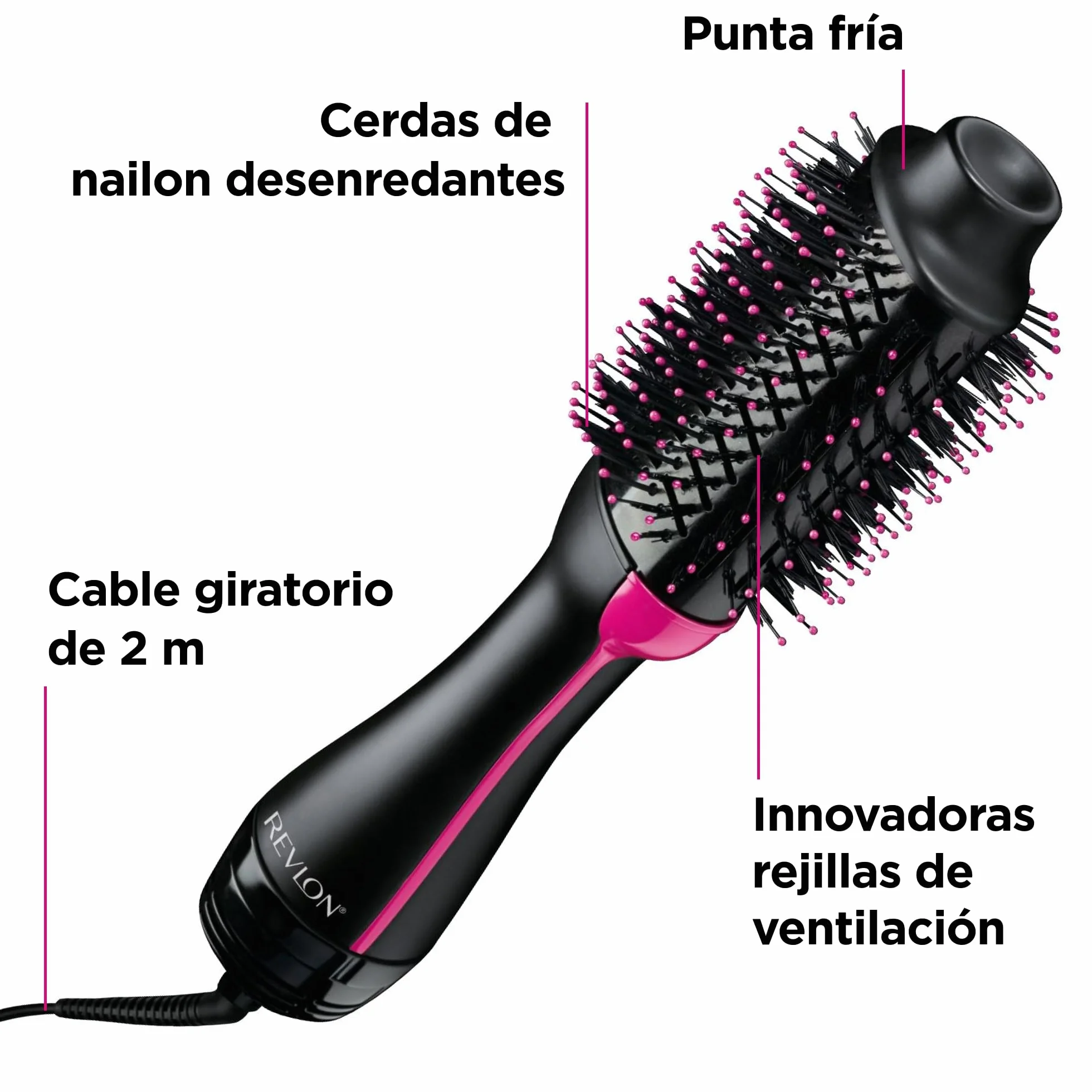 REVLON Salon One-Step Secador y Volumizador 3 Posiciones de Calor 2 Velocidades Revestimiento Cerámico Mango Ergonómico Negro Rosa Original