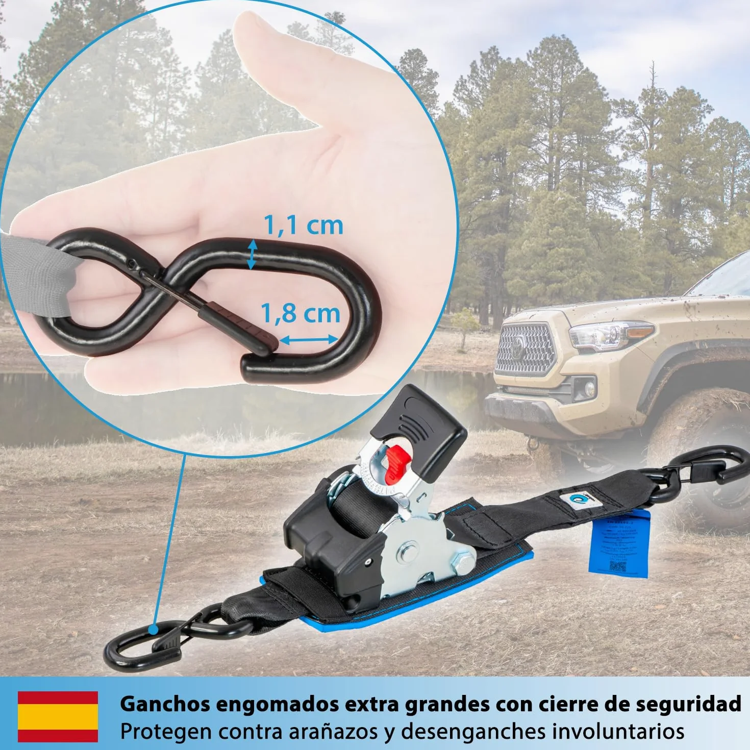 valonic Tanuki - 2X 3m XXL eslingas automáticas con carraca y Gancho, 50mm, 650/1300 Kg, Acolchado, EN-12195-2 - cinchas de Amarre con trinquete, para Sup Board o Moto, Negro