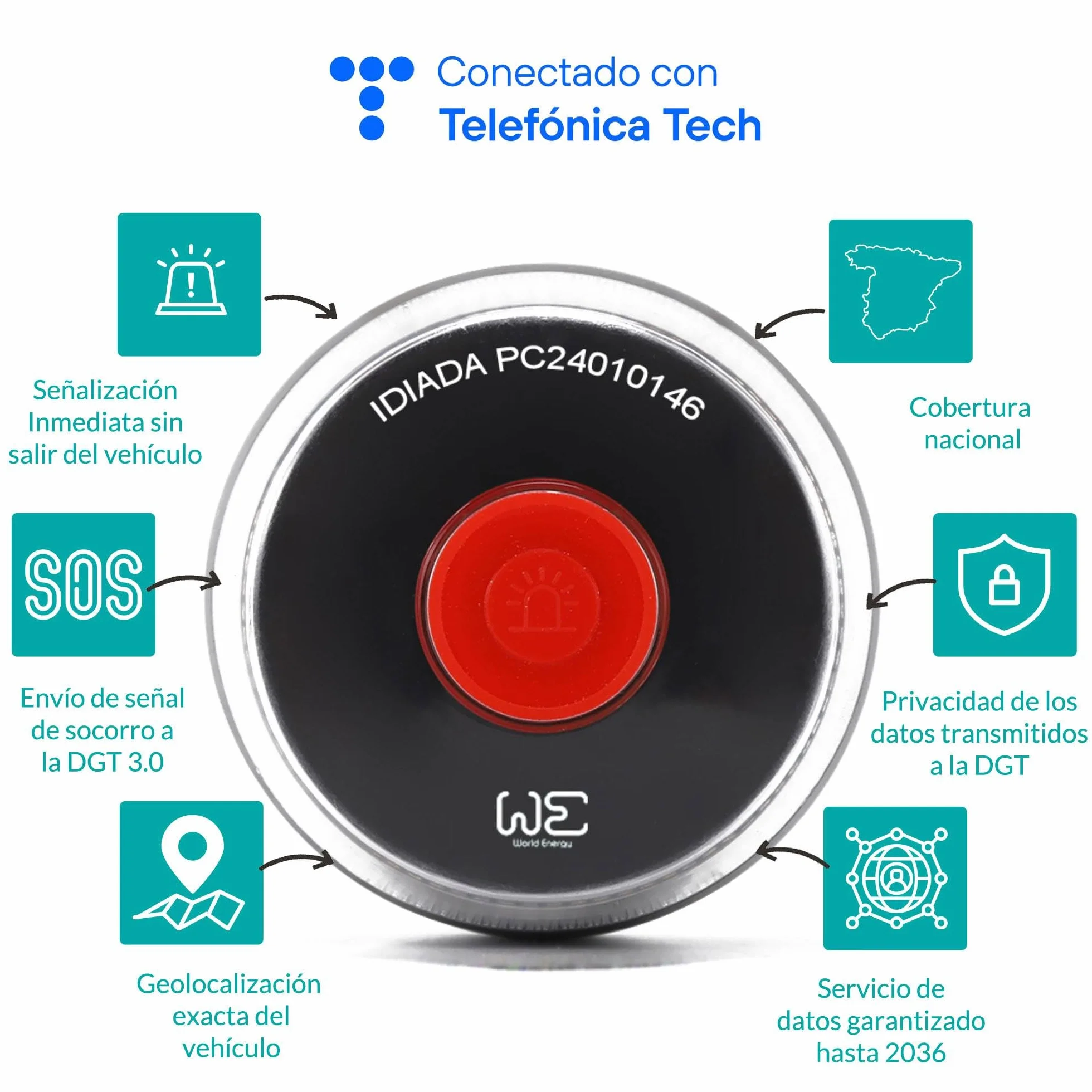 Kit de Seguridad con Funda doble + Chaleco reflectante + Cable de alimentación de baliza + Baliza WE Luz de emergencia V16