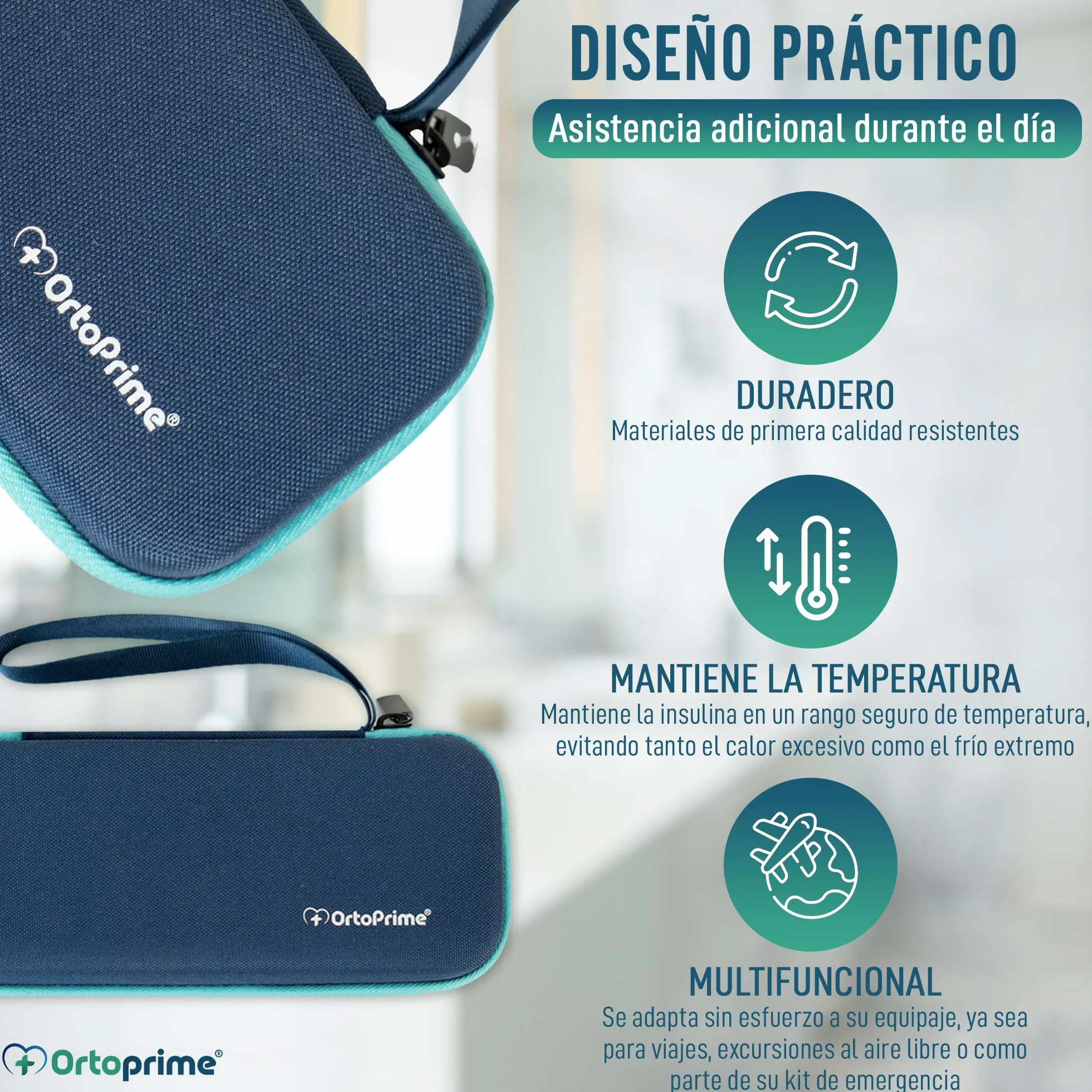 OrtoPrime Nevera para Insulina FRÍO X2 GELES INCLUIDOS Porta insulina Isotérmico 12H Viaje Portátil para DIABÉTICOS