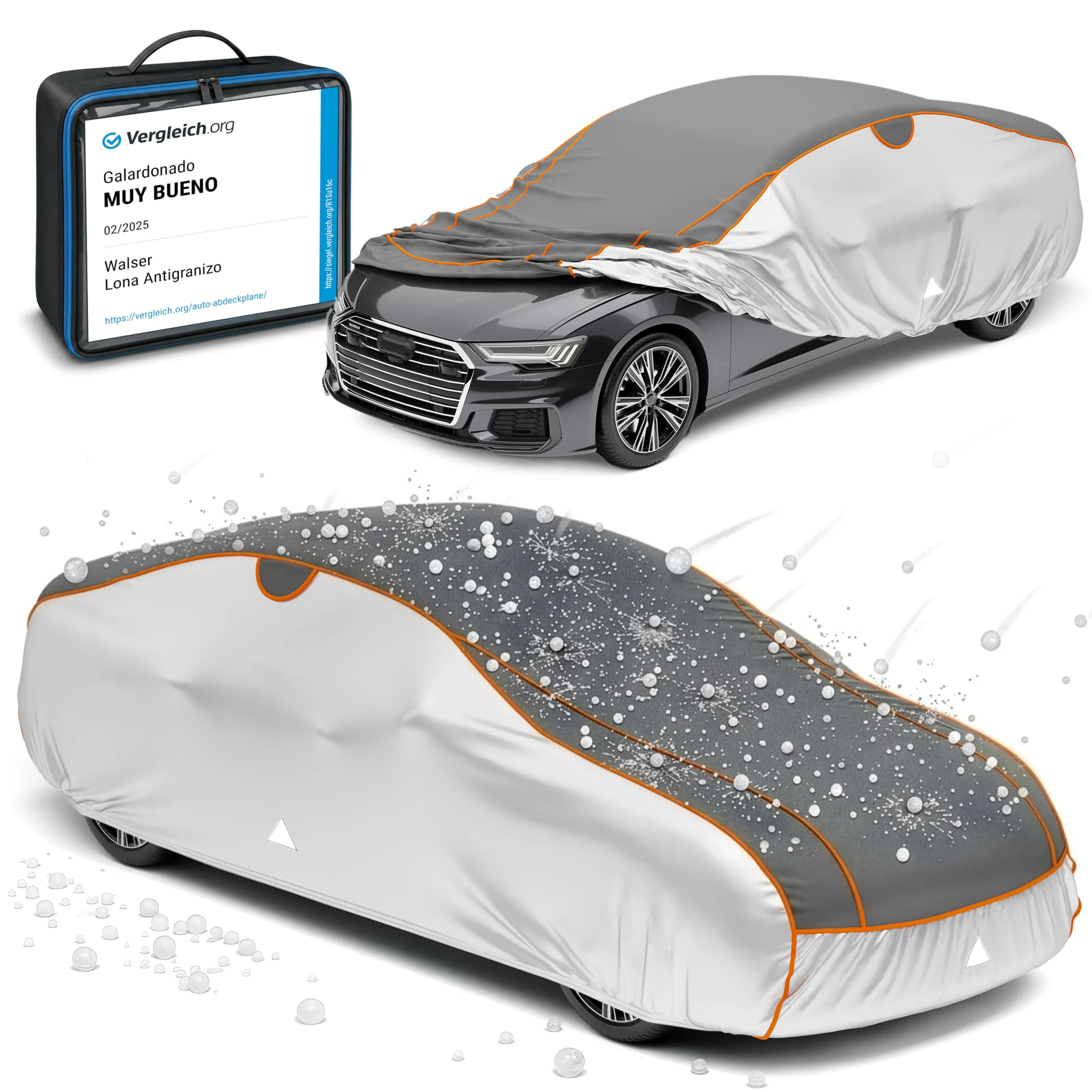 WALSER Funda antigranizo para el Coche Perma Protect, Galardonado Muy Bueno* Funda Repelente al Agua antigranizo para automóvil, Certificado por TÜV Austria* Lona para Coche, Funda para Coche Talla 3