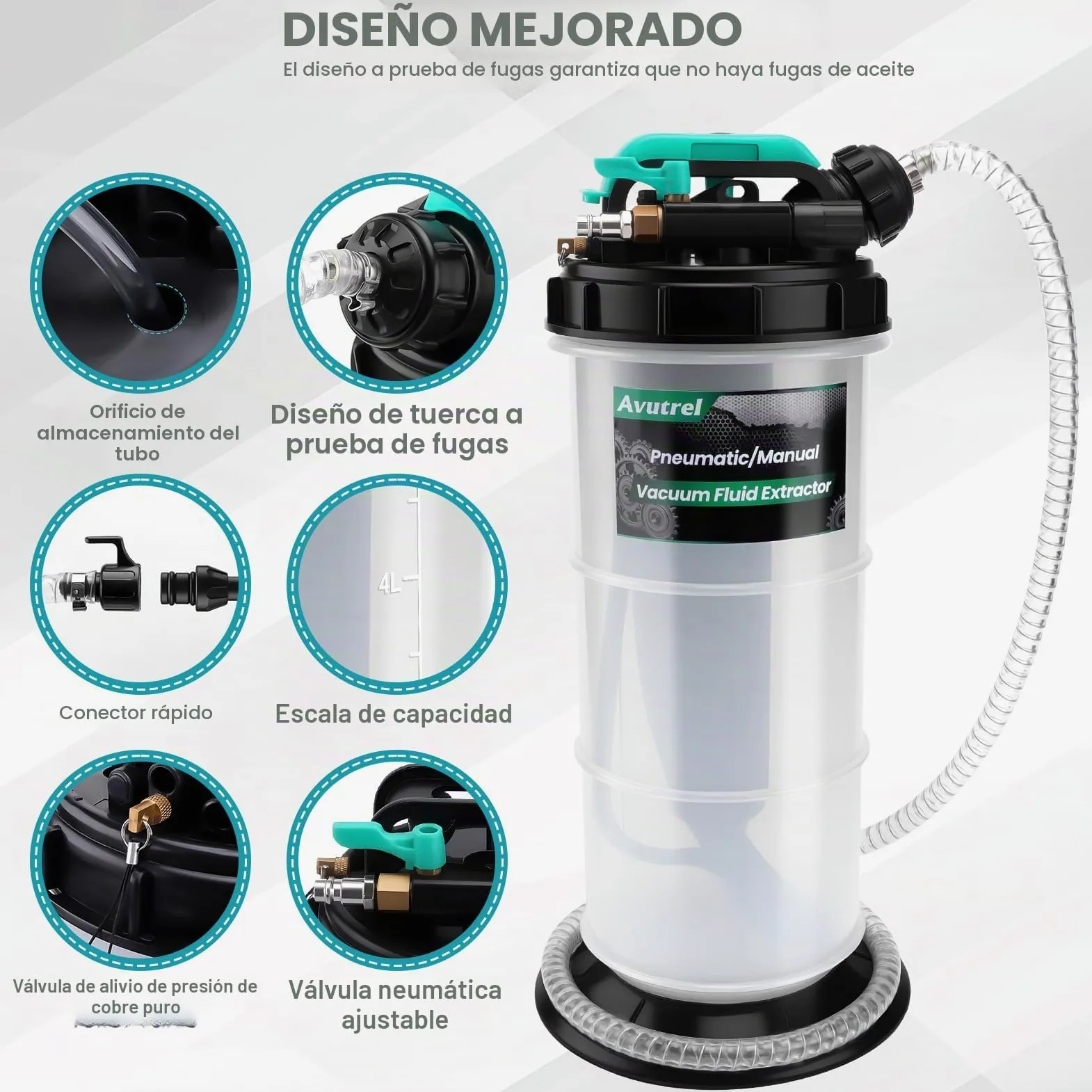 5,3L Manual y Neumática Bomba Succión de Aceite | Bomba Extractora de Fluidos Líquido de Transmisión con 6 Mangueras y Válvula de Seguridad, Bomba de Cambio de Aceite de Motor