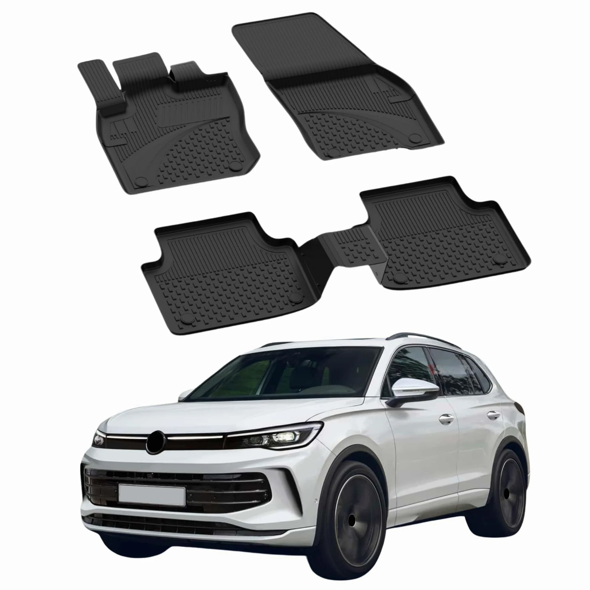 Alfombrillas de Coche compatibles con Volkswagen Tiguan 2024-2026 | 4.5D Premium TPE Goma Antideslizante Alfombrillas de Goma Impermeables para Coche Negro