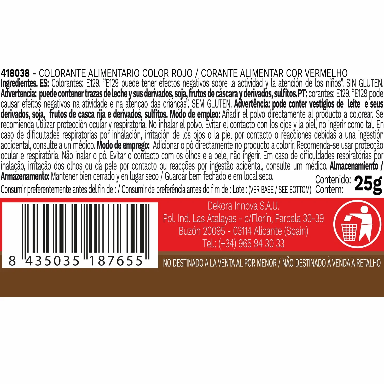 Colorante Alimentario Liposoluble en Polvo Rojo 25 Gramos