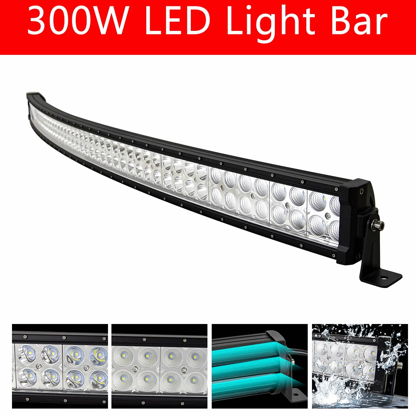 PICAA Barra de luz LED, Curva 52 Pulgadas 130CM 300W Spot/Flood Combo IP67 | con mazo de cables 12V,6000K,Barra de luces LED auxiliar, para coche SUV 4x4 todoterreno camión tractor ATV UTV Moto Barco