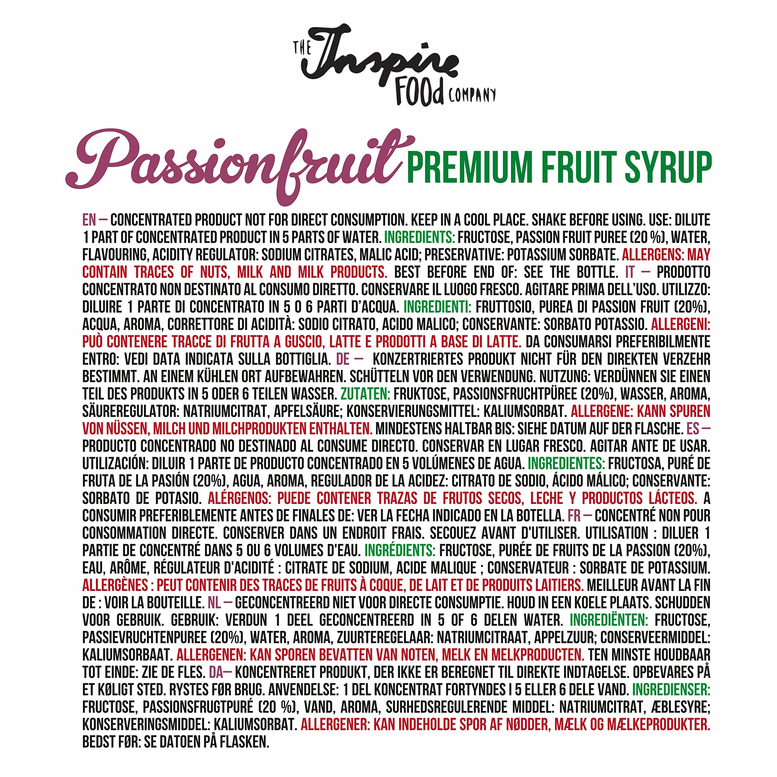 Sirope de Frutas para Bubble Tea Fruta de la pasión 300ml Sin colorantes artificiales Vegano Sin Gluten