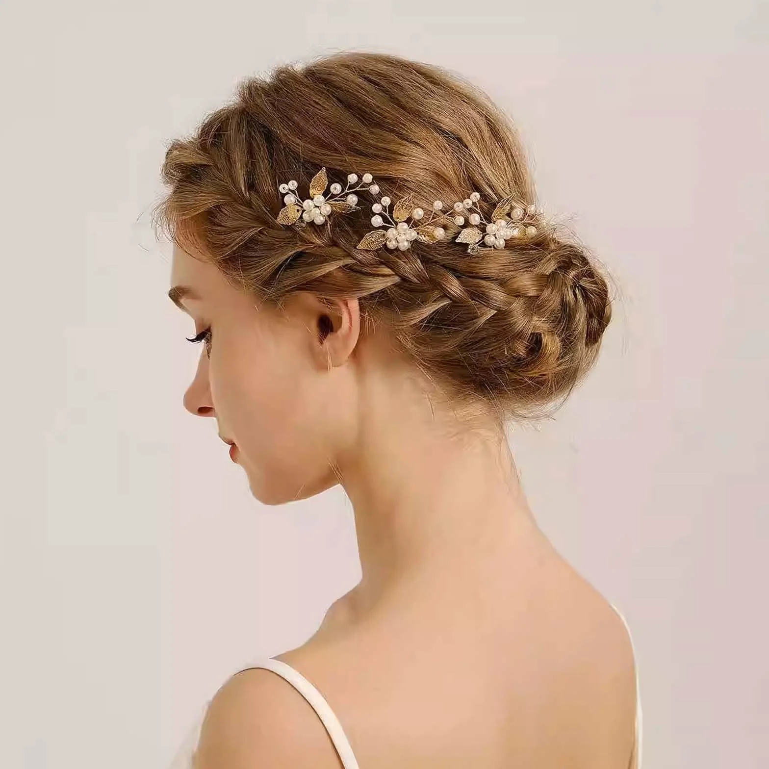 Horquillas para el pelo de novia, perlitas de cristal doradas