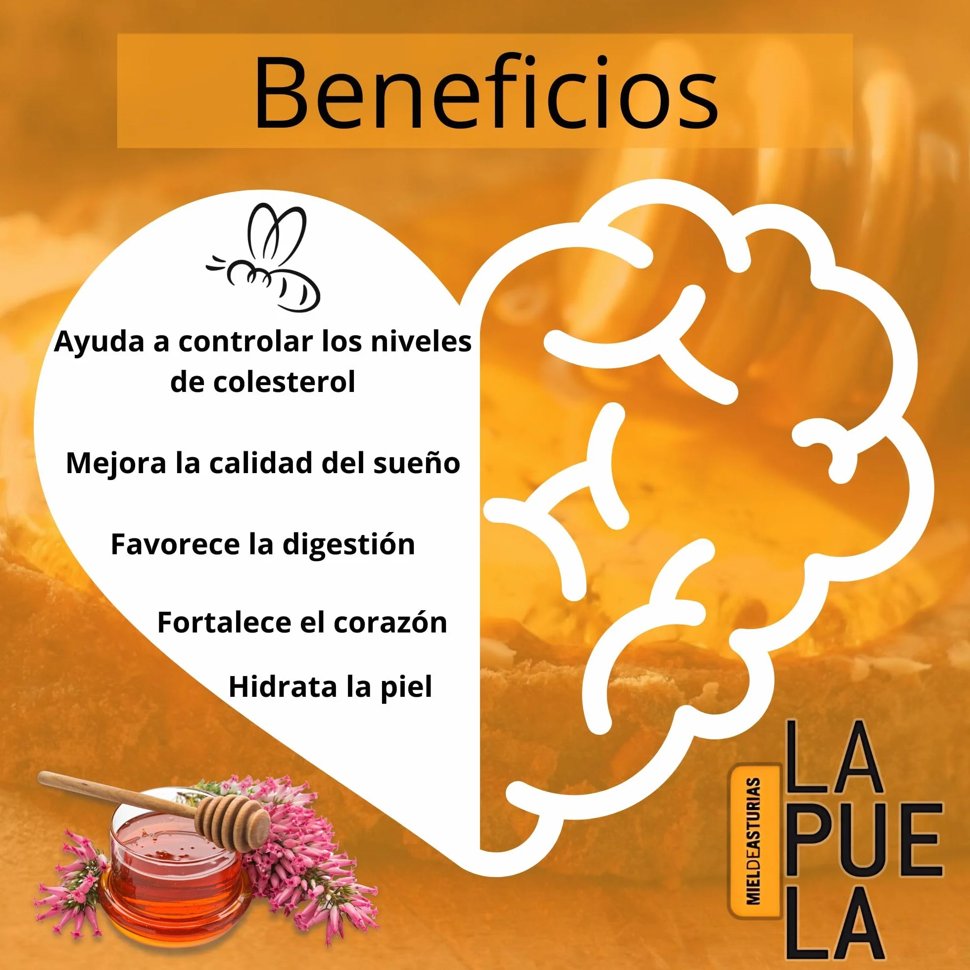 LAPUELA Miel de Brezo Verano 100% Natural Pura de Abeja Aroma Floral Intenso Sabor Dulce Equilibrado Producción Artesanal Asturias